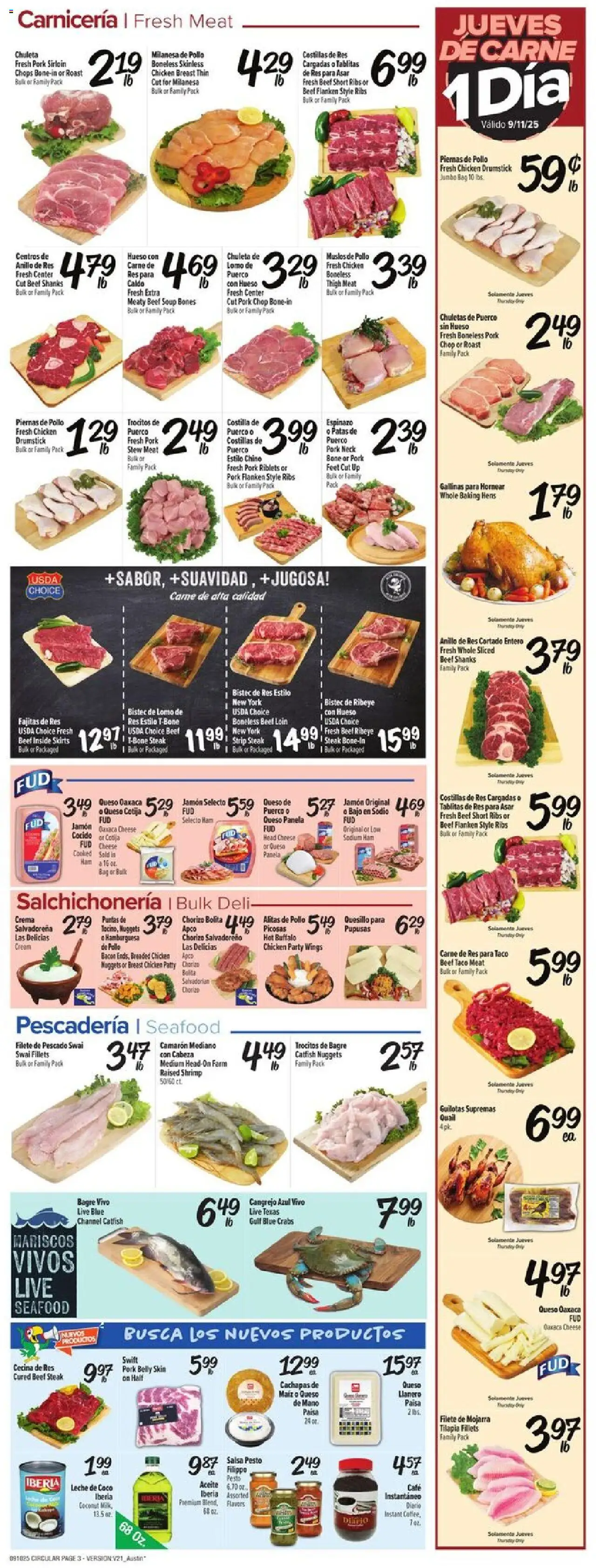 Fiesta Mart Weekly Ad - valid from 10.09.2025 | Page: 3 | Products: Pork, Skirts, Seafood, Bag