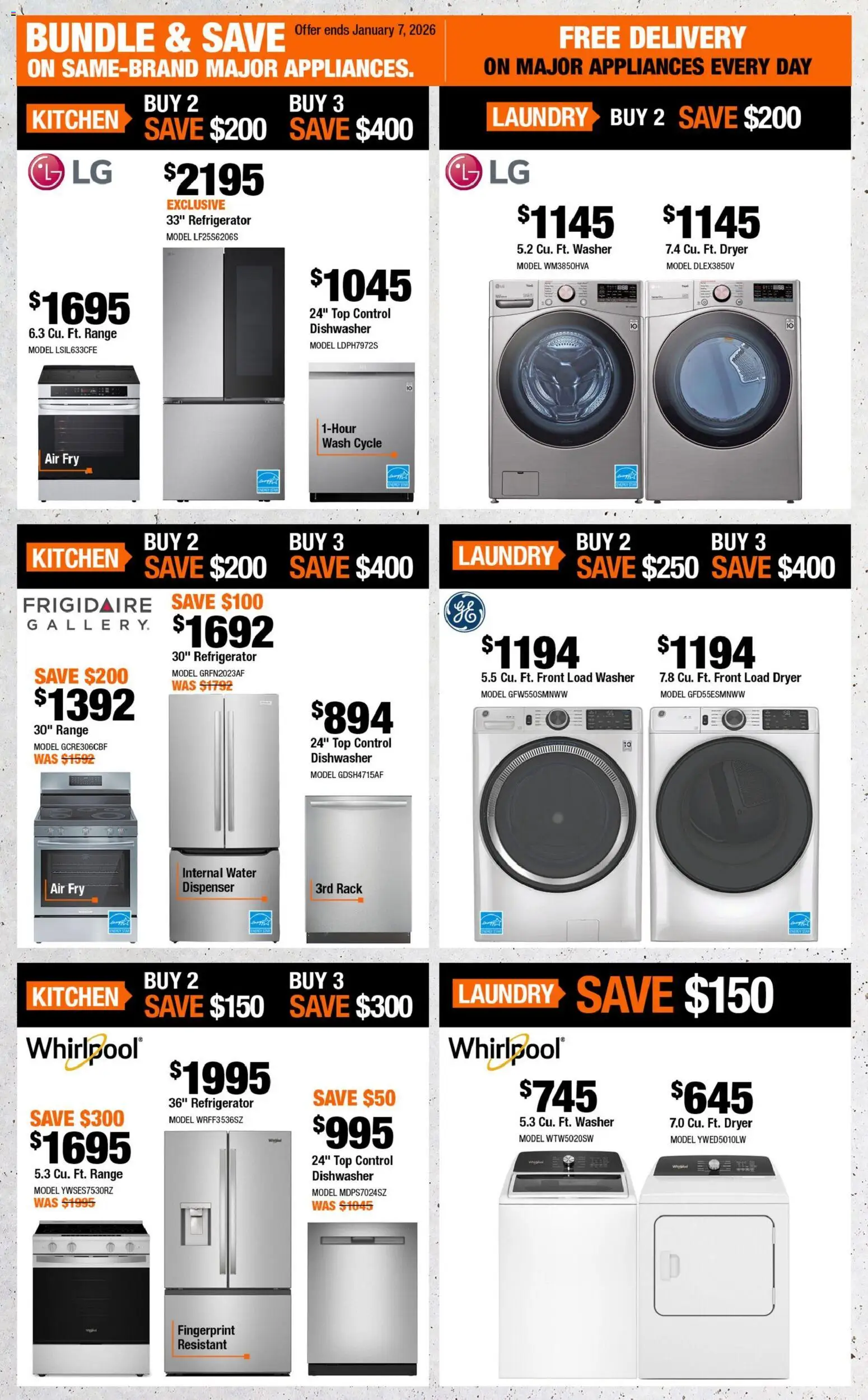 Home Depot flyer valid from 11.12.2025 | Page: 5 | Products: Refrigerator, Dryer, Dishwasher