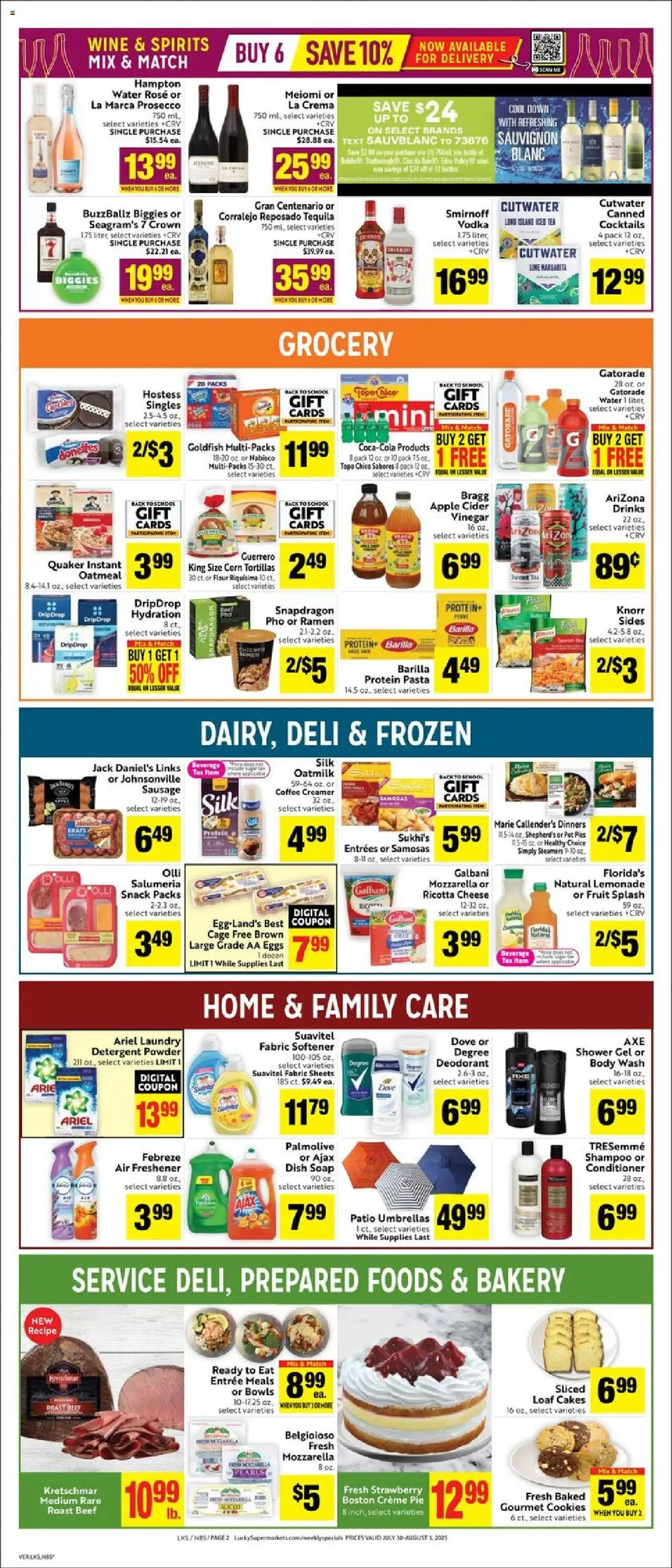 Lucky Supermarkets Weekly - CA - valid from 30.07.2025 | Page: 2 | Products: Powder, Shampoo, Coffee, Shower gel