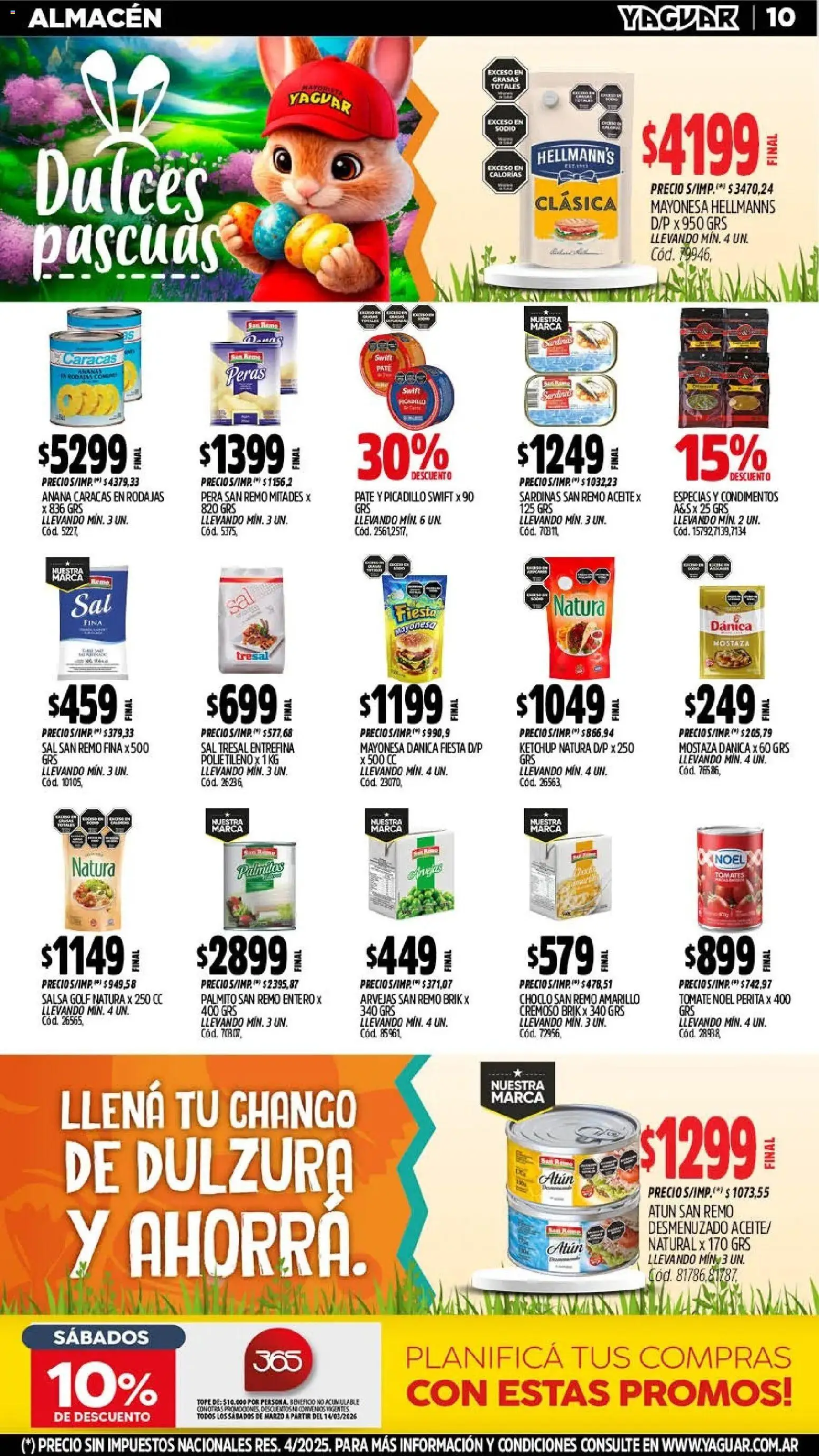 Yaguar catálogo │ válido desde el 16.03.2026 | Página: 10 | Productos: Choclo, Ketchup, Sal, Tomate