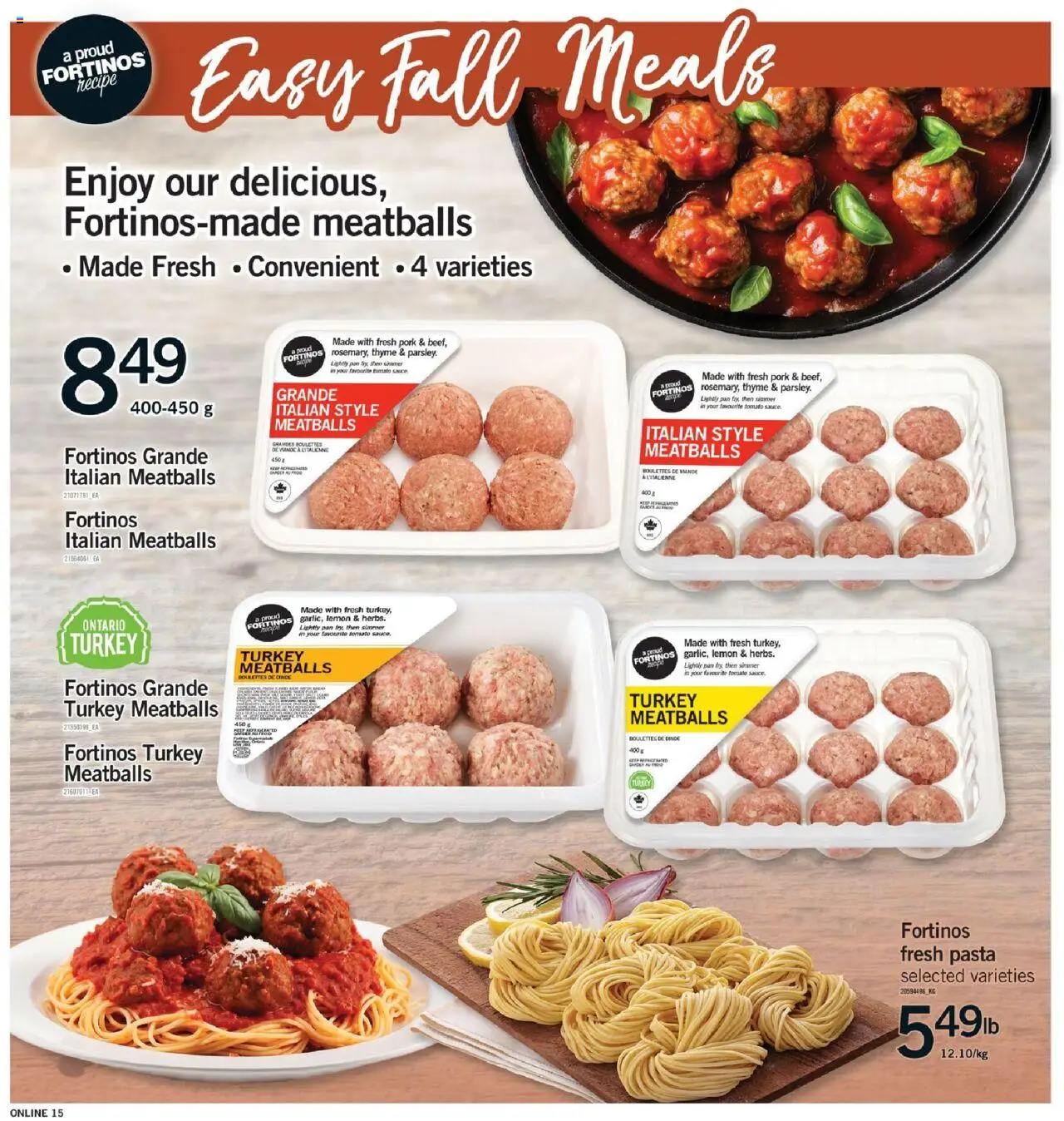 Fortinos flyer valid from 11.09.2025 | Page: 15 | Products: Pasta, Turkey, Pork