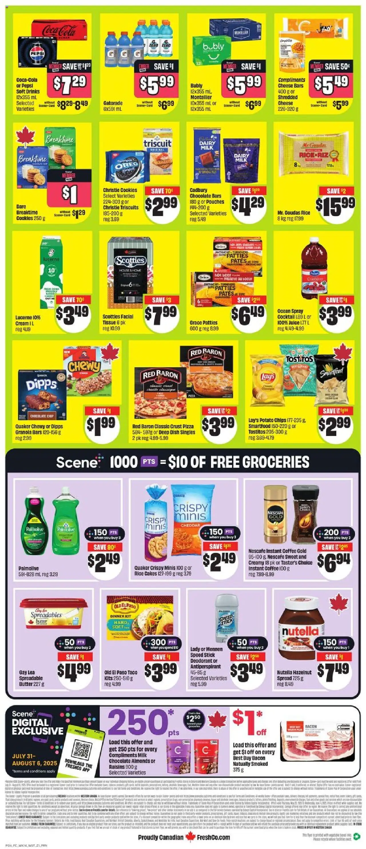 FreshCo flyer valid from 31.07.2025 | Page: 3 | Products: Beef, Cookies, Antiperspirant, Milk