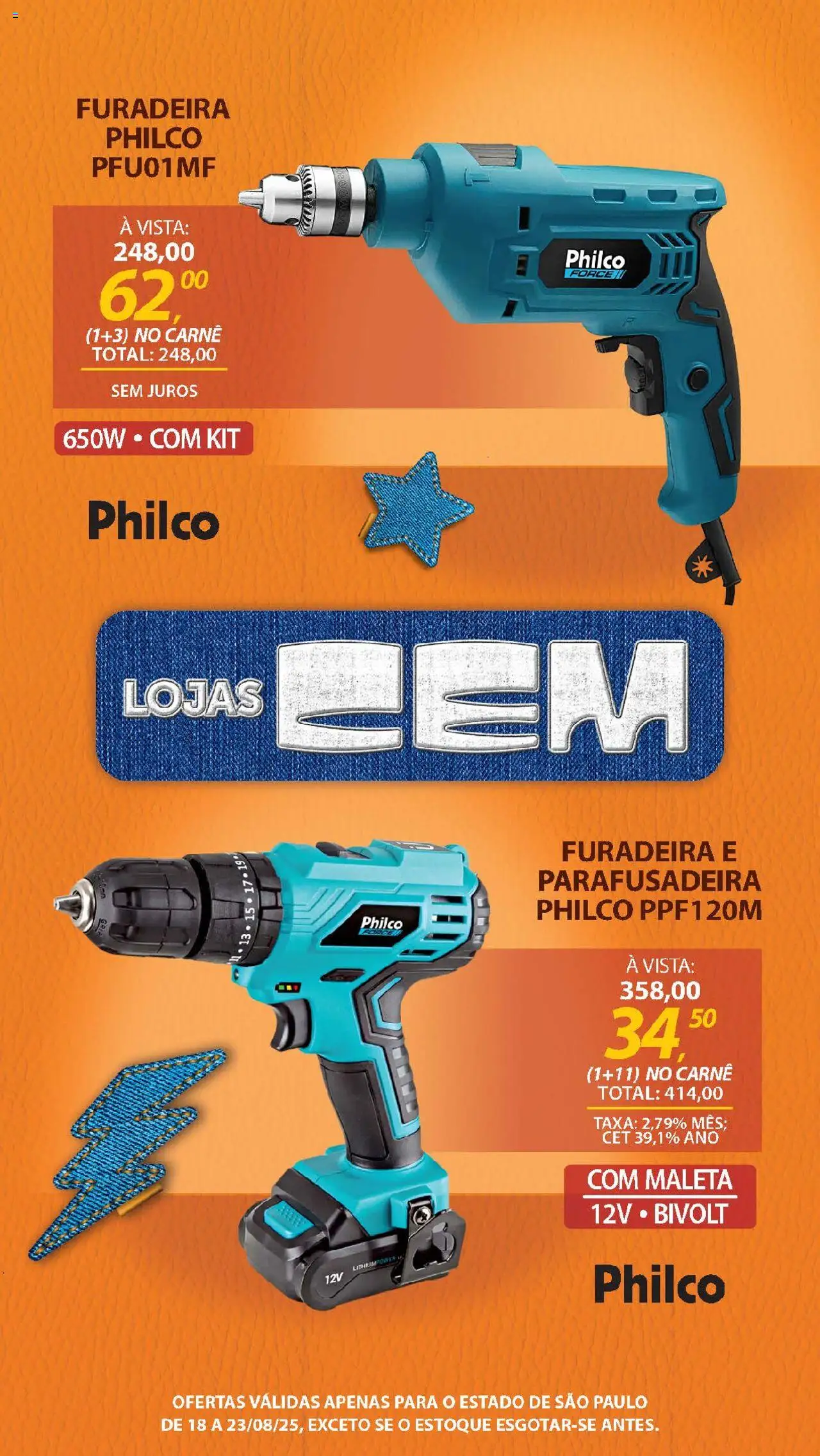 Lojas Cem Folheto - válido de 18.08.2025 | Página: 62 | Produtos: Furadeira, Carne, Parafusadeira