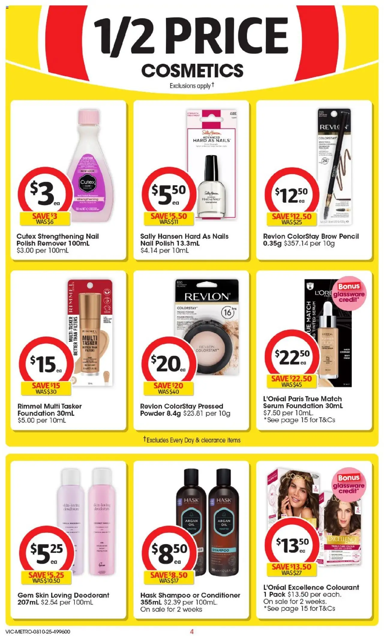 Coles catalogue - valid from 08.10.2025 | Page: 4 | Products: Powder, Shampoo, Glassware, Foundation