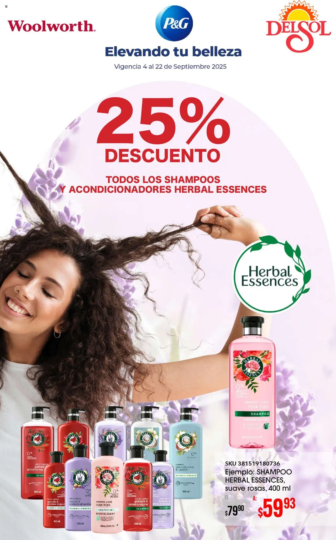 Nuevas ofertas de Del Sol y Woolworth válidas en toda la República Mexicana desde el 04.09.2025. ¡Encuentra las mejores ofertas en Del Sol y Woolworth - Catálogo Beauty Days - Procter Septiembre! | Página: 5 | Productos: Almendras, Agua, Aceite, Acondicionador