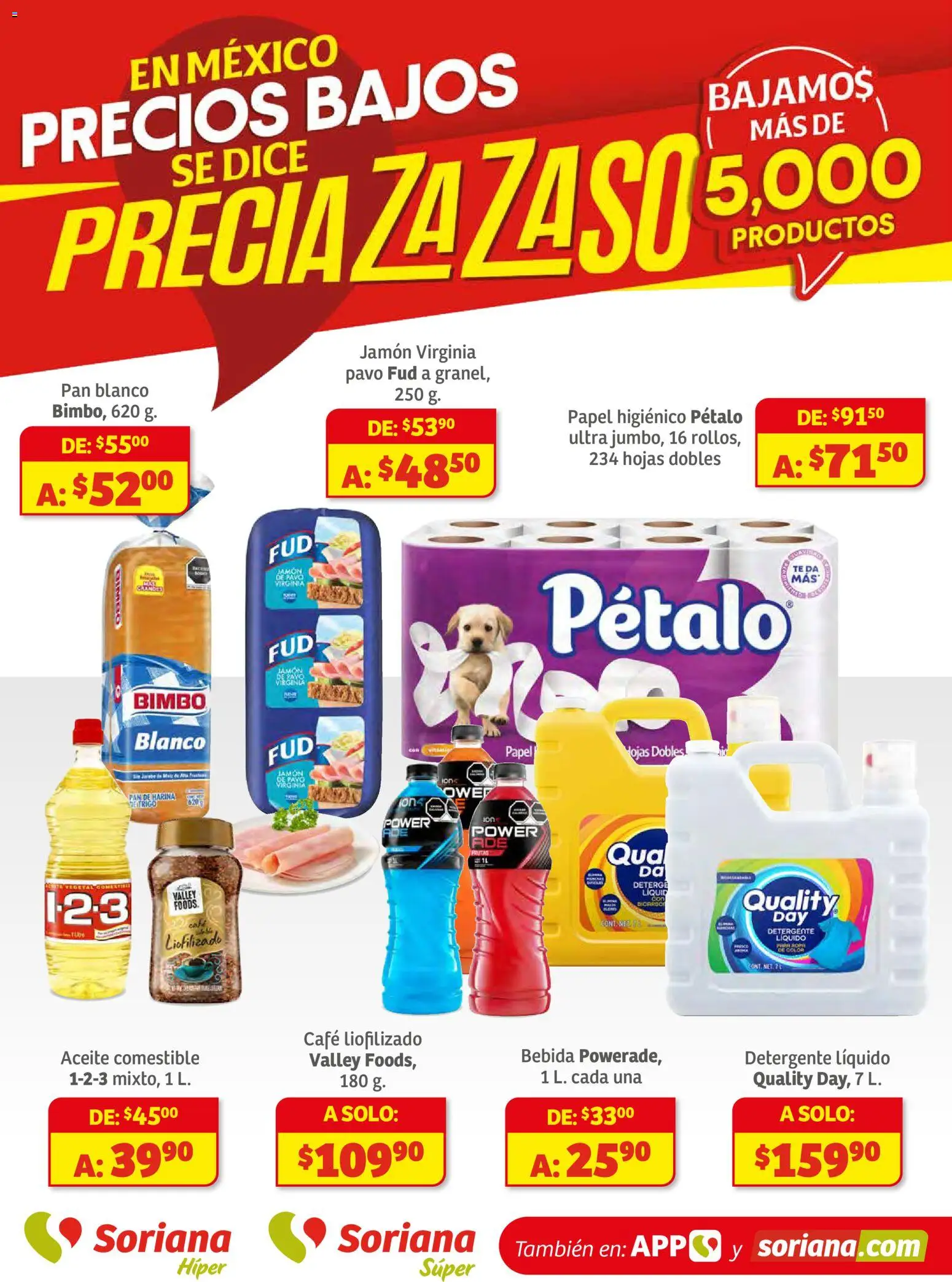 Nuevas ofertas de Soriana válidas en toda la República Mexicana desde el 13.11.2025. ¡Encuentra las mejores ofertas en Soriana - Preciazazaso Súper: Camp, Chia, Oax, Q. Roo, Tab, Yuc! | Página: 1 | Productos: Pan, Café, Jamón, Papel higiénico