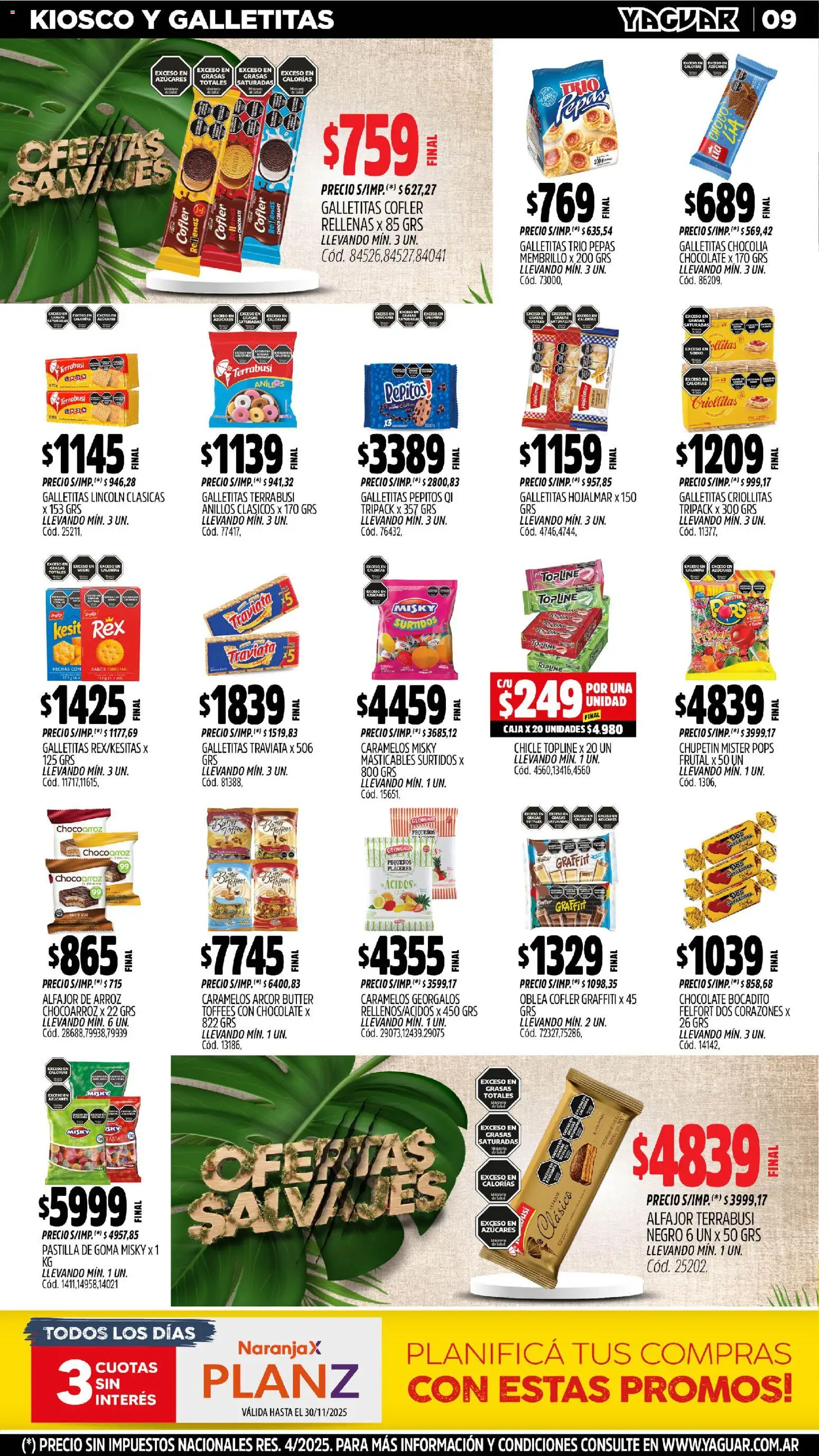 Yaguar - Trelew │ válido desde el 03.11.2025 | Página: 9 | Productos: Chocolate, Chicle, Alfajor, Arroz