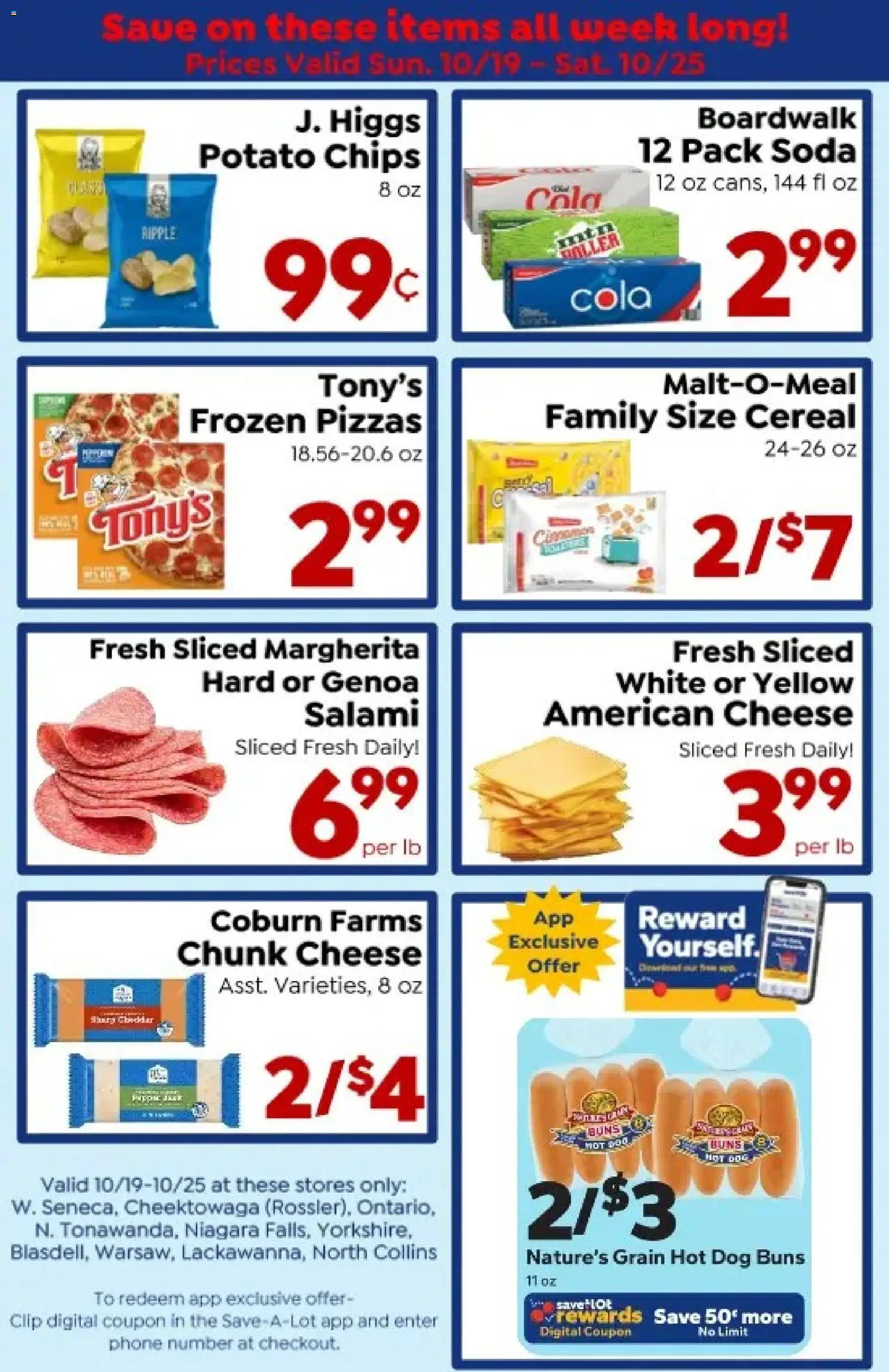 Save a Lot Weekly Ad - valid from 19.10.2025 | Page: 1 | Products: Clip, Cheese, Salami, Phone