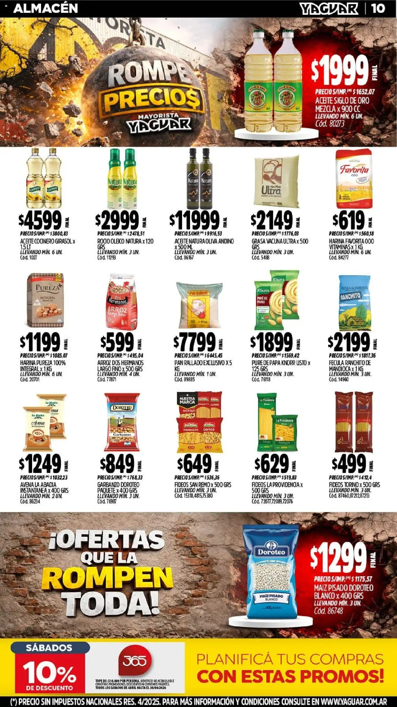 Yaguar - Oferta Semanal Misiones │ válido desde el 20.04.2026 | Página: 10 | Productos: Vitaminas, Harina, Avena, Pan rallado