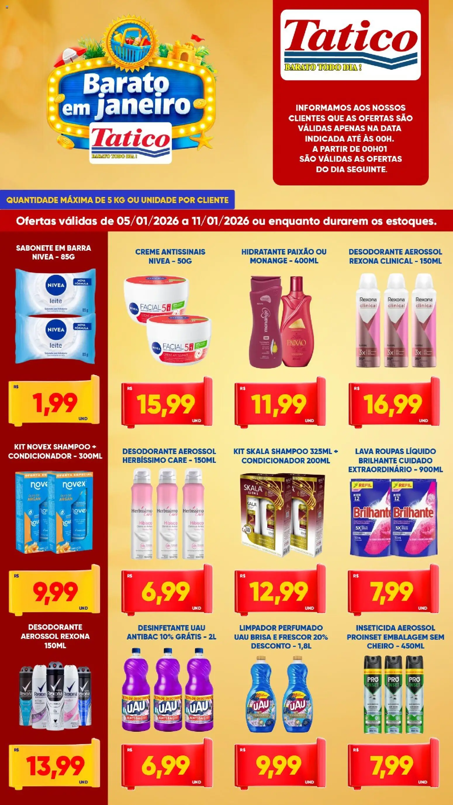 Tatico Folheto - válido de 05.01.2026 | Página: 5 | Produtos: Leite, Roupas, Kit skala, Rexona