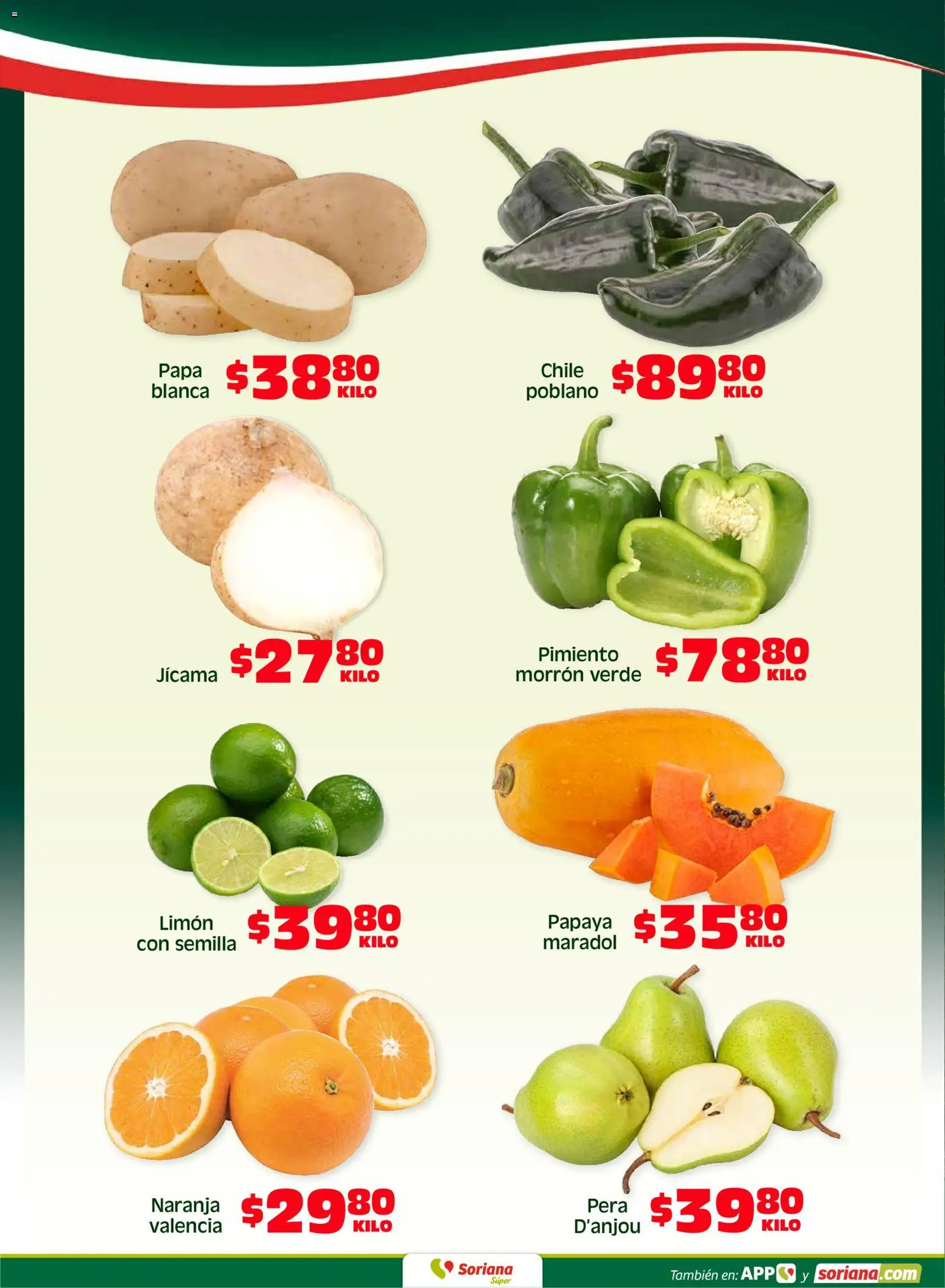 Nuevas ofertas de Soriana válidas en toda la República Mexicana desde el 17.04.2026. ¡Encuentra las mejores ofertas en Soriana Fin de Semana Súper: Nuevo León, Ciudad Victoria y Tampico! | Página: 4 | Productos: Papa, Pera, Limón, Pimiento