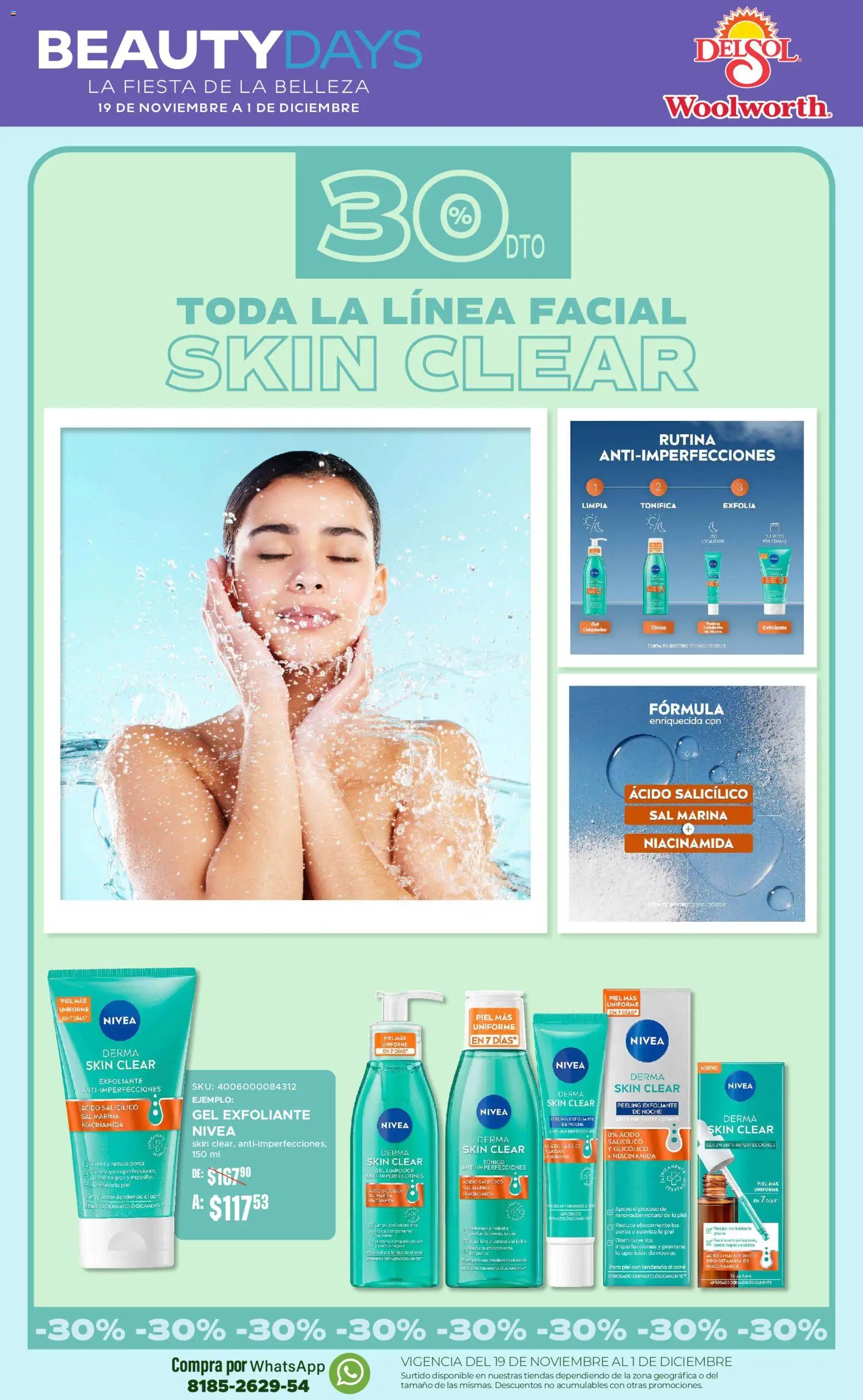 Nuevas ofertas de Del Sol y Woolworth válidas en toda la República Mexicana desde el 19.11.2025. ¡Encuentra las mejores ofertas en Del Sol y Woolworth Beauty Days! | Página: 5 | Productos: Sal, Serum, Té, Peeling