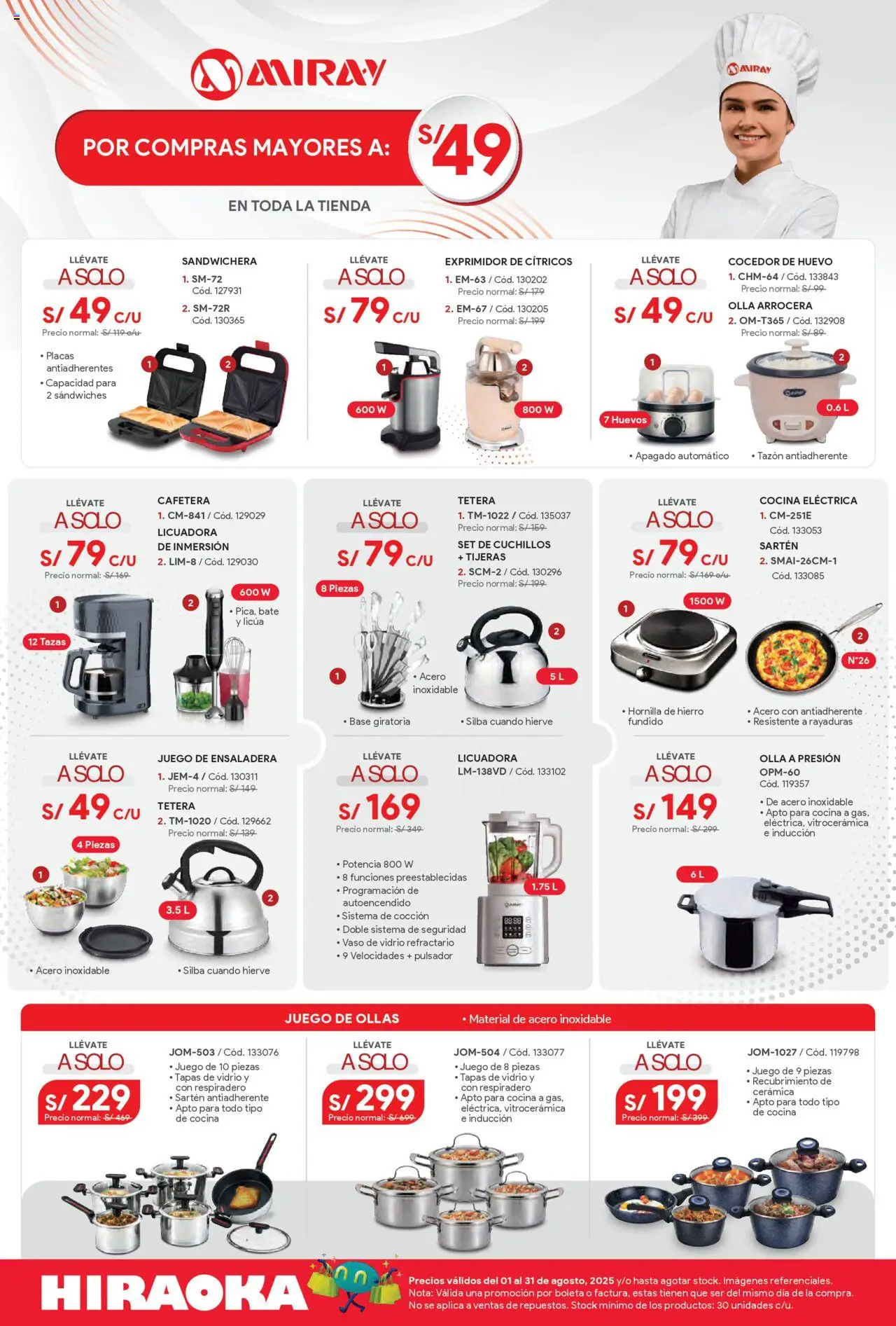Catálogo Hiraoka válido desde 01.08.2025 | Página: 5 | Productos: Huevos, Hornilla, Sandwichera, Licuadora