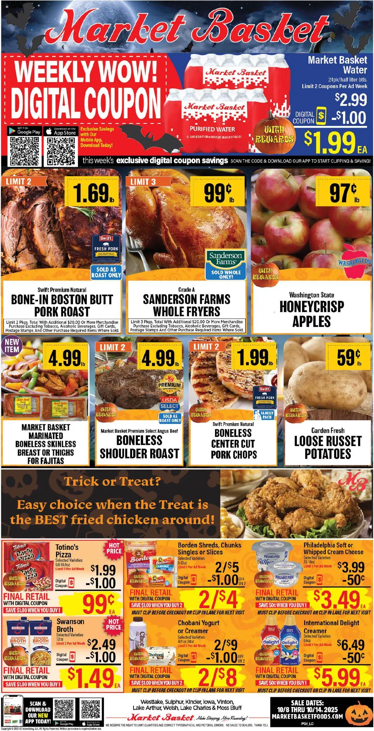 Market Basket - Lake Charles - valid from 08.10.2025 | Page: 1 | Products: Basket, Pizza, Pork, Potatoes
