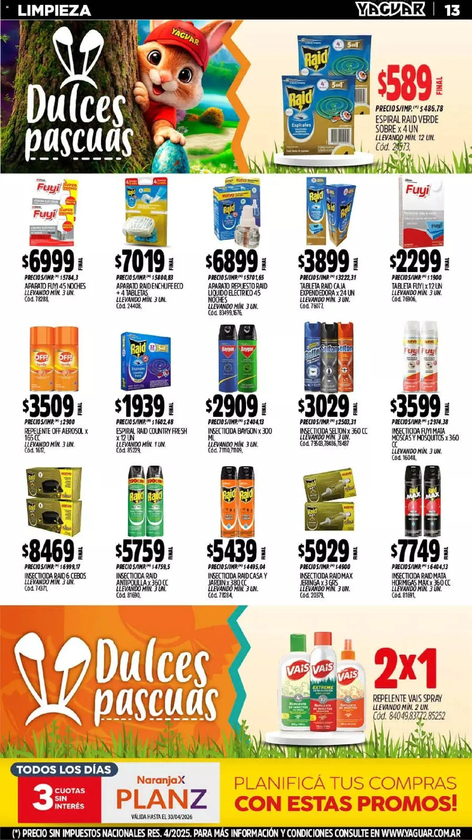 Yaguar - Oferta Semanal Neuquen │ válido desde el 30.03.2026 | Página: 13 | Productos: Repelente, Insecticida, Sobre, Enchufe