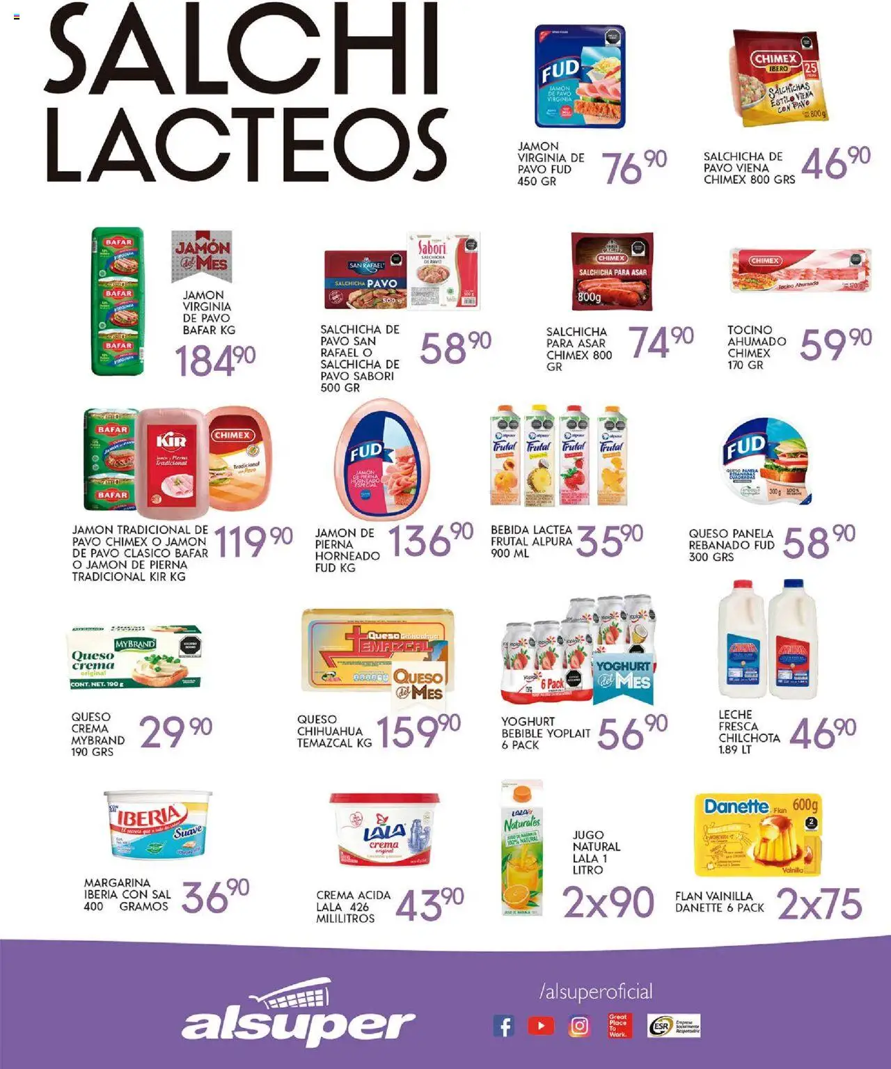 Nuevas ofertas de Alsuper válidas en toda la República Mexicana desde el 10.10.2025. ¡Encuentra las mejores ofertas en Alsuper - Folleto Laguna! | Página: 3 | Productos: Tocino, Sal, Salchicha, Crema