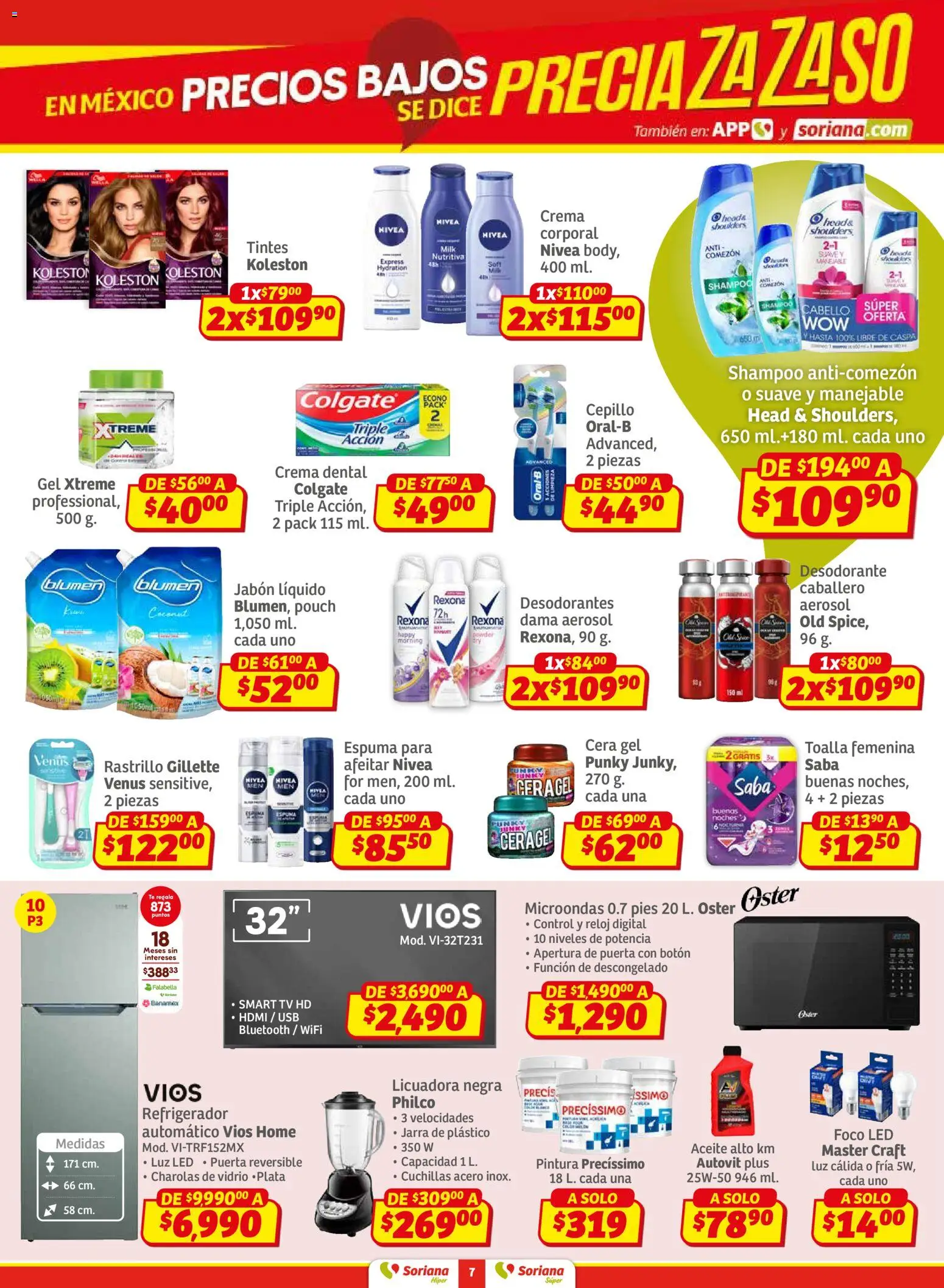 Nuevas ofertas de Soriana válidas en toda la República Mexicana desde el 29.01.2026. ¡Encuentra las mejores ofertas en Soriana - Preciazazaso Híper: Valle de México! | Página: 7 | Productos: Jabón líquido, Crema, Espuma, Licuadora