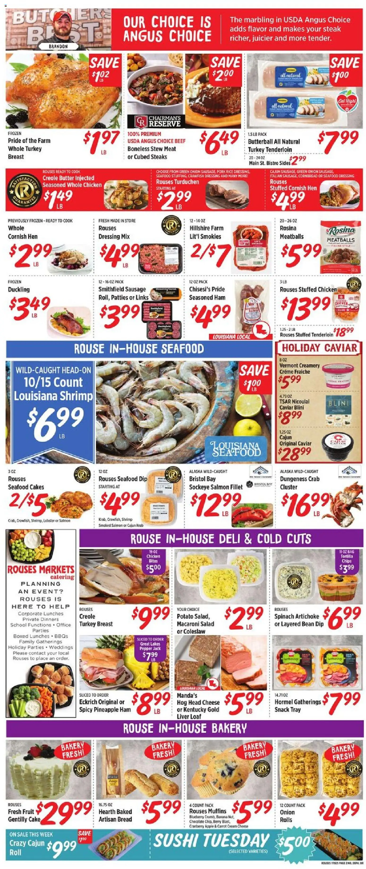 Rouses Weekly Ad - valid from 19.11.2025 | Page: 5 | Products: Bakery, Spinach, Pepper, Seafood