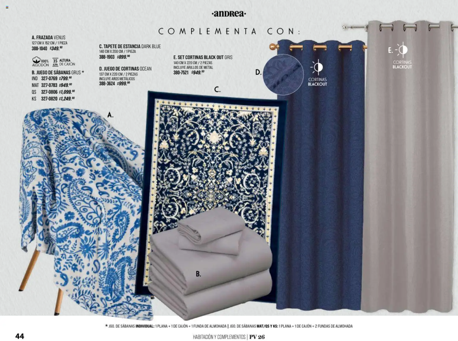 Nuevas ofertas de Andrea válidas en toda la República Mexicana desde el 25.01.2026. ¡Encuentra las mejores ofertas en Andrea catálogo Home! | Página: 44 | Productos: Funda, Algodón, Funda de almohada, Cortinas