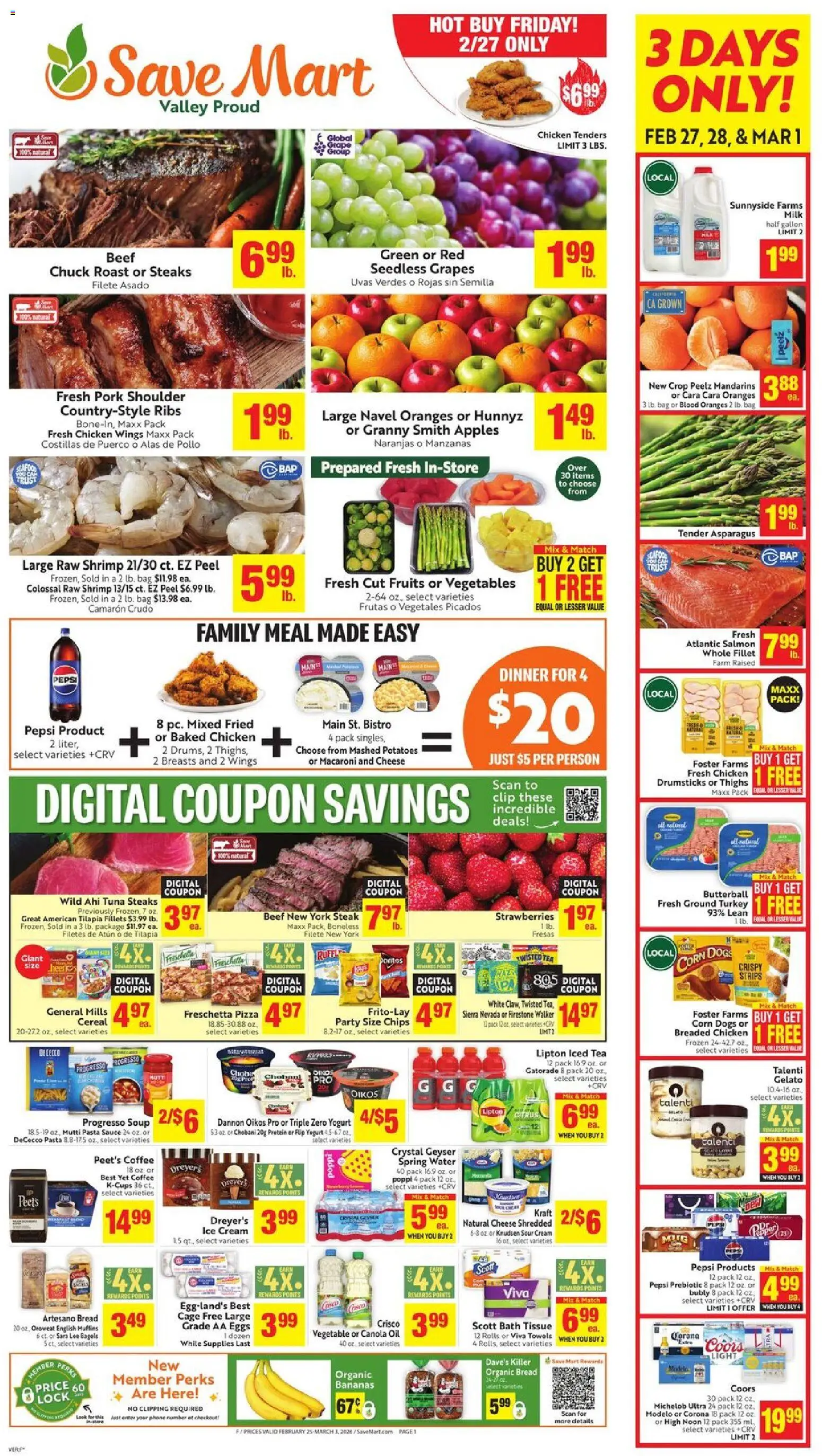 Save Mart Weekly Ad - valid from 25.02.2026 | Page: 1 | Products: Mandarins, Bath, Cream, Phone