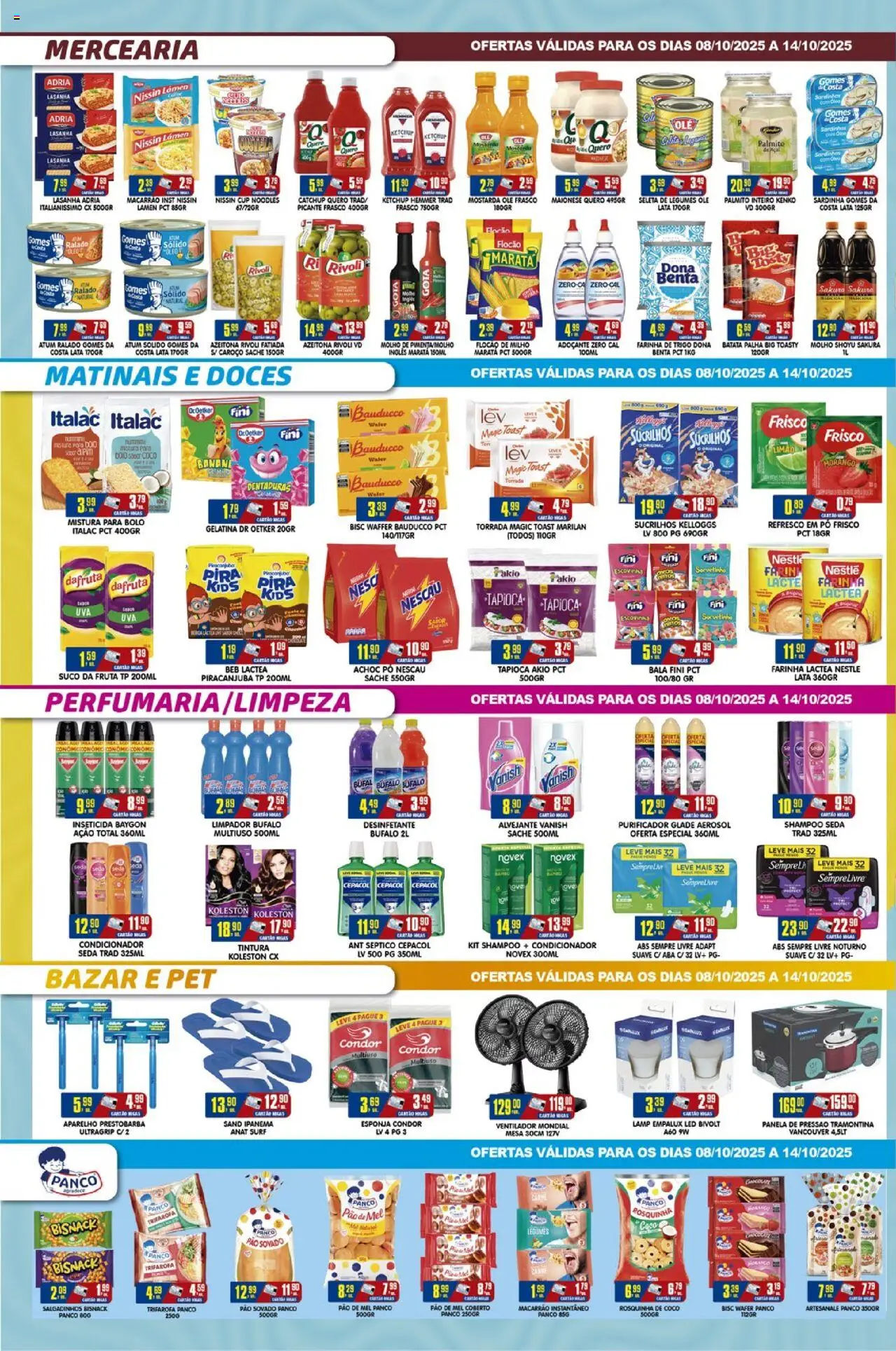 Higa's Supermercado Folheto - válido de 08.10.2025 | Página: 2 | Produtos: Farinha láctea, Pão, Salgadinhos, Sucrilhos