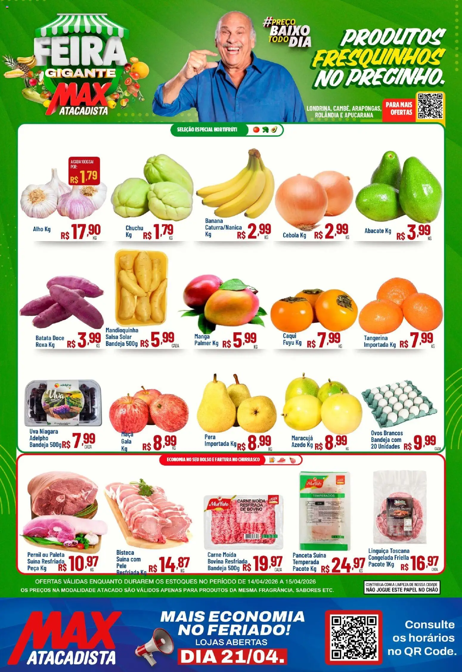 Max Atacadista Folheto - válido de 14.04.2026 | Página: 1 | Produtos: Pera, Chuchu, Cebola, Ovos
