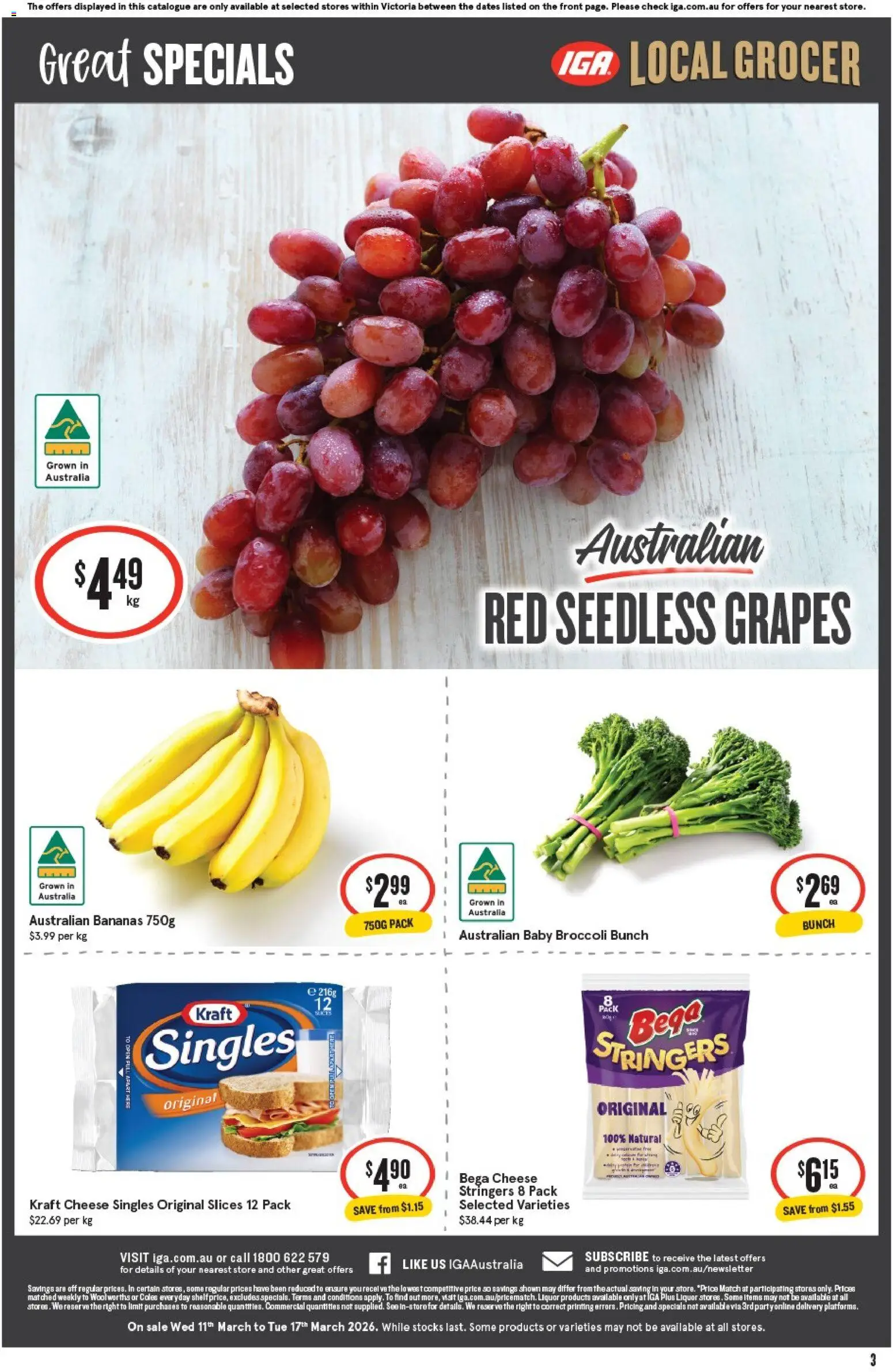 IGA catalogue - valid from 11.03.2026 | Page: 8 | Products: Cheese, Bananas, Grapes