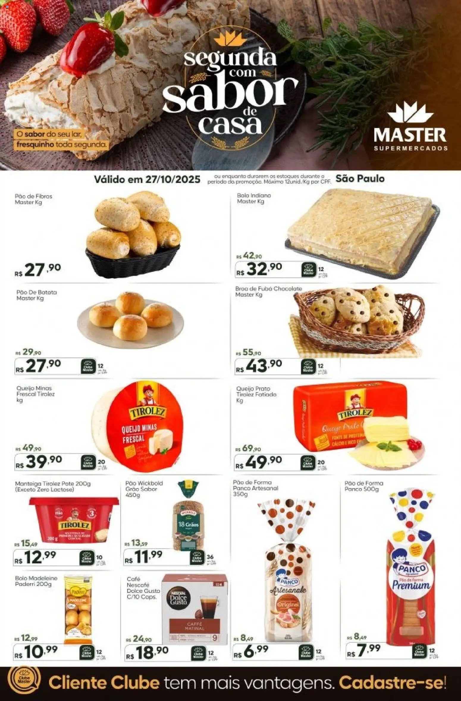 Master Folheto - válido de 27.10.2025 | Página: 1 | Produtos: Fubá, Manteiga, Chocolate, Bolo