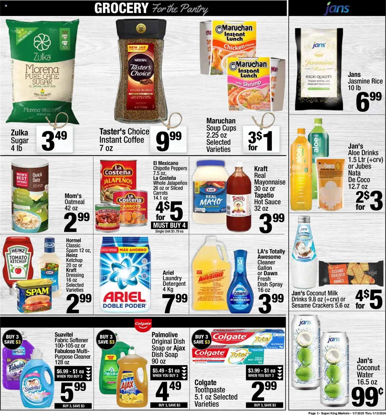 Super King - Weekly Ad - valid from 07.01.2026 | Page: 3 | Products: Milk, Coffee, Cereals, Sauce