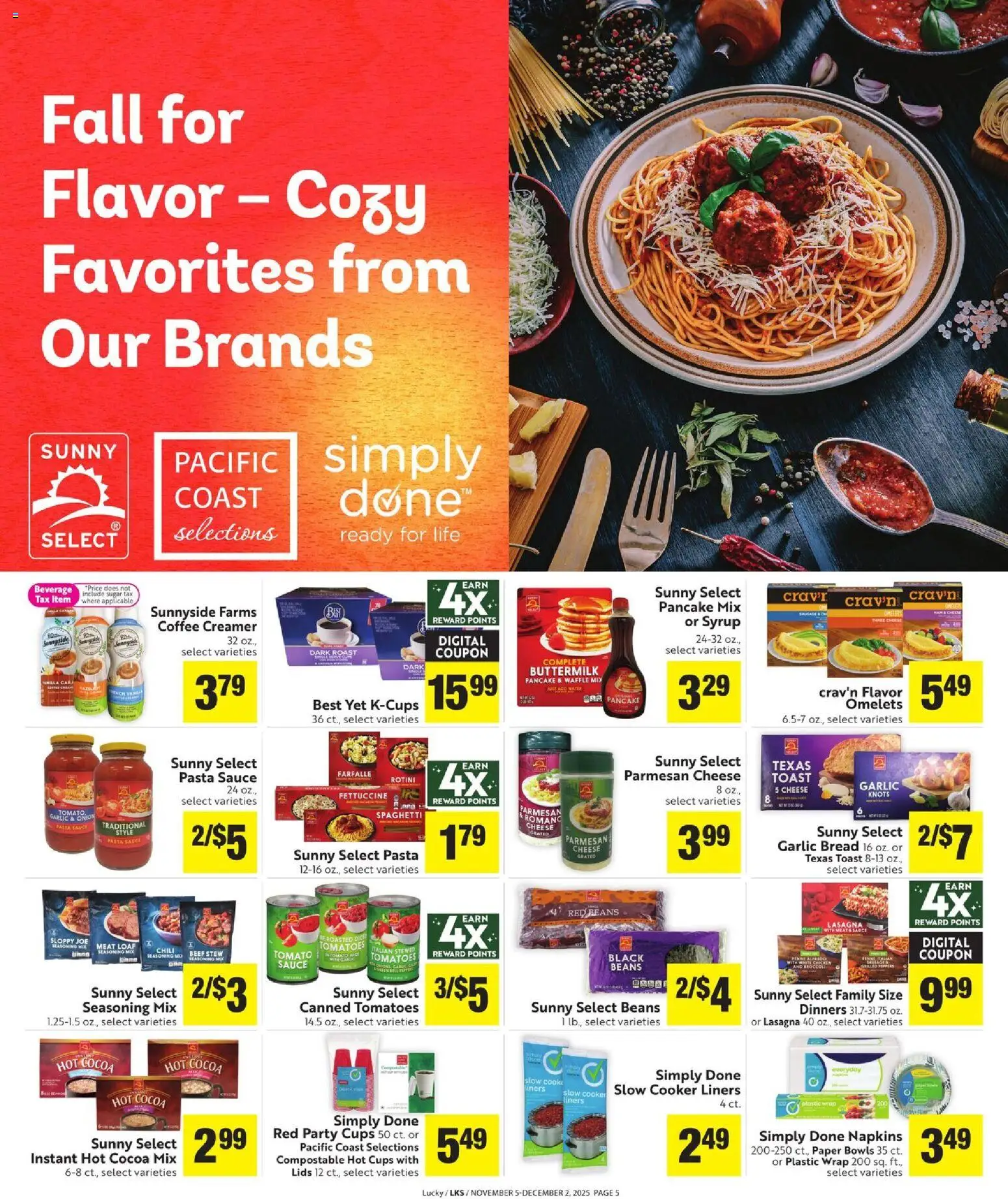 Lucky Supermarkets More Deals Across the Store - valid from 05.11.2025 | Page: 5 | Products: Cheese, Ham, Pasta, Sauce