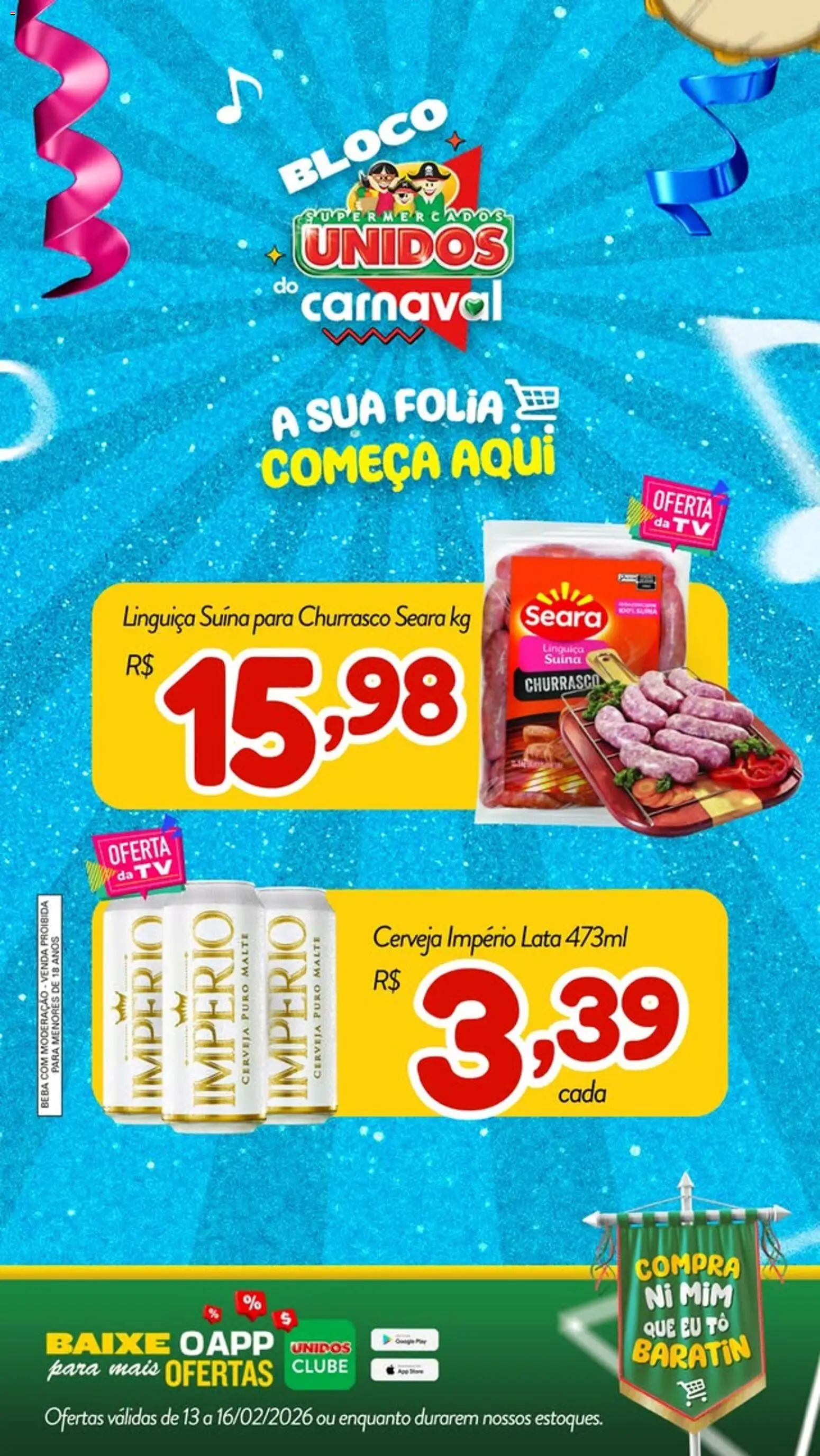 Supermercados Unidos Folheto - válido de 13.02.2026 | Página: 4 | Produtos: Linguiça, Cerveja, Tv