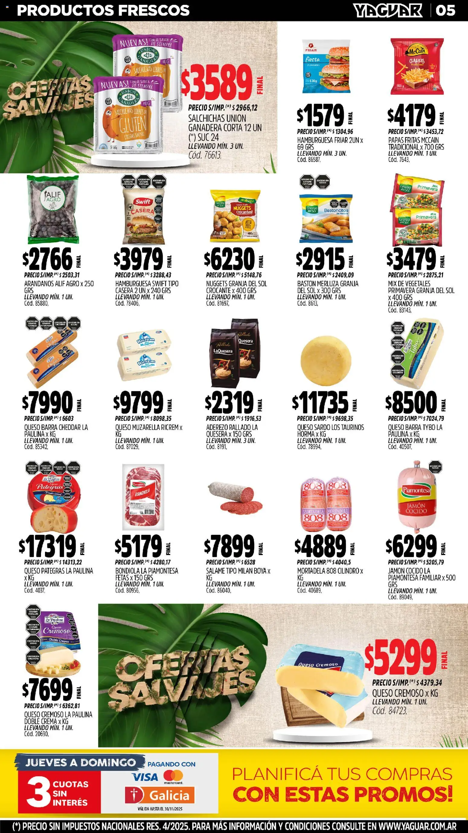 Yaguar - Salta │ válido desde el 03.11.2025 | Página: 5 | Productos: Jamón cocido, Jamón, Papas fritas, Crema