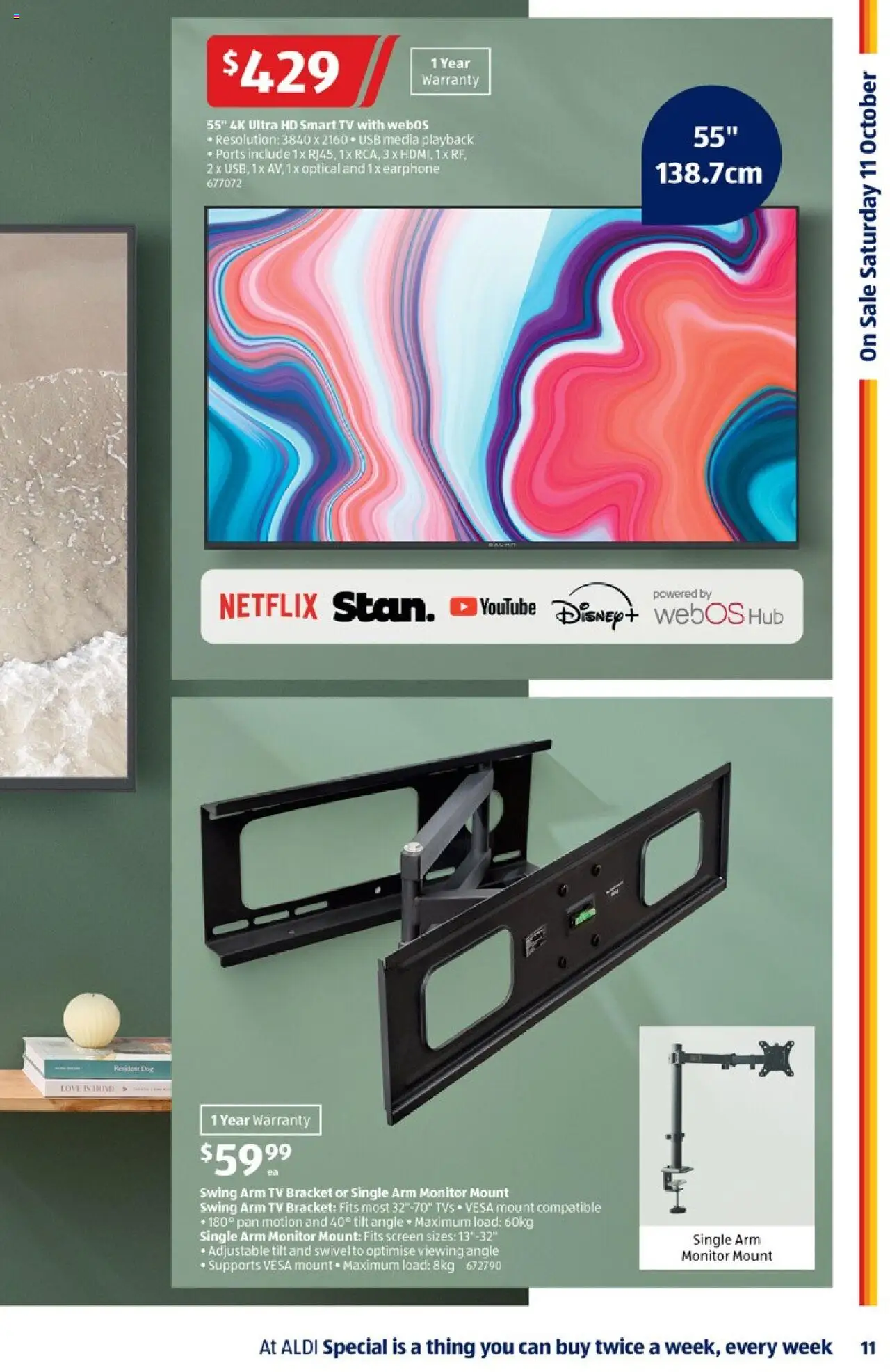 Aldi catalogue - valid from 08.10.2025 | Page: 11 | Products: Monitor, Tv, Smart tv, Screen