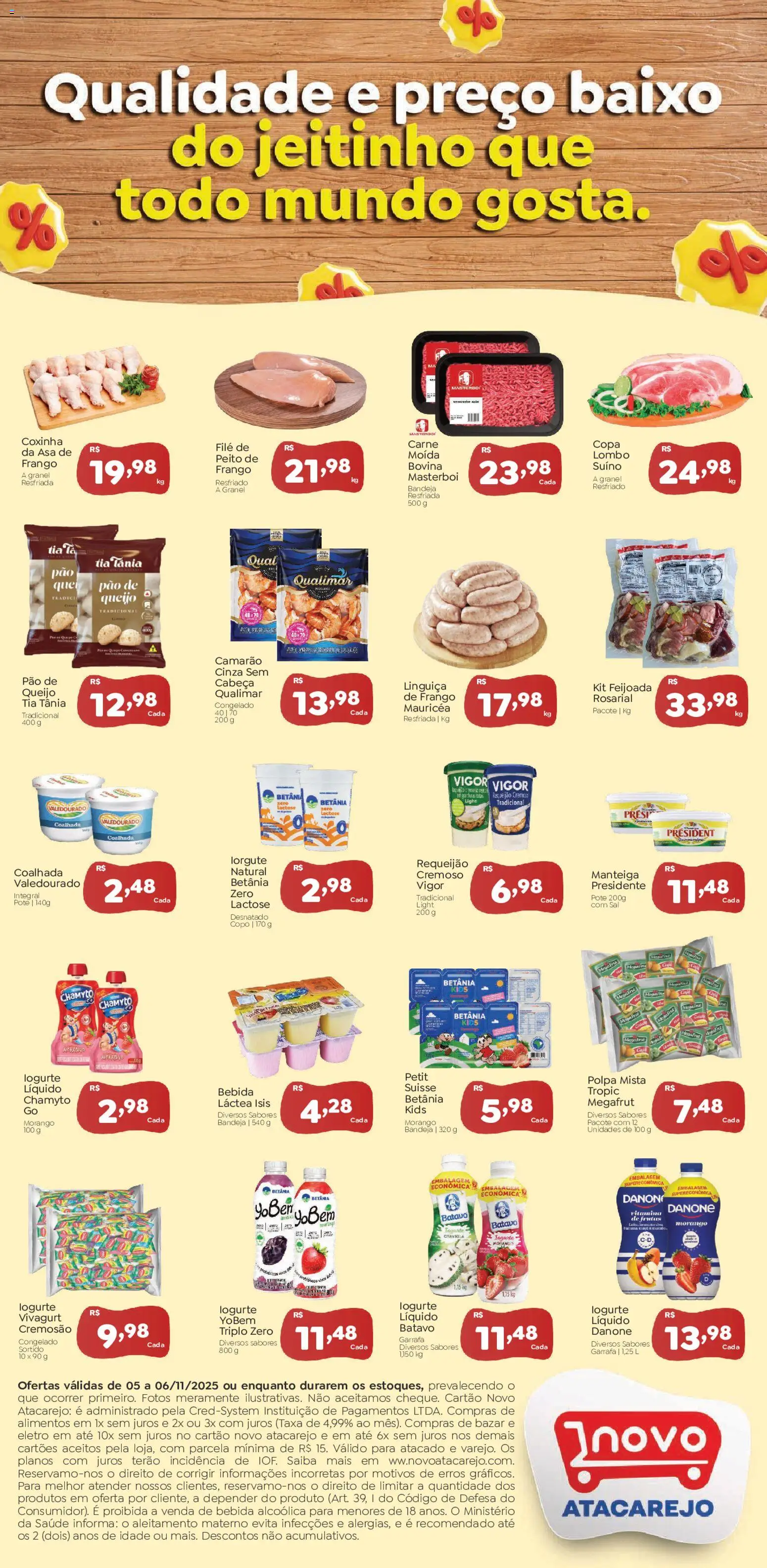 Novo Atacarejo Folheto - válido de 05.11.2025 | Página: 2 | Produtos: Lombo, Iogurte, Bebida, Requeijão