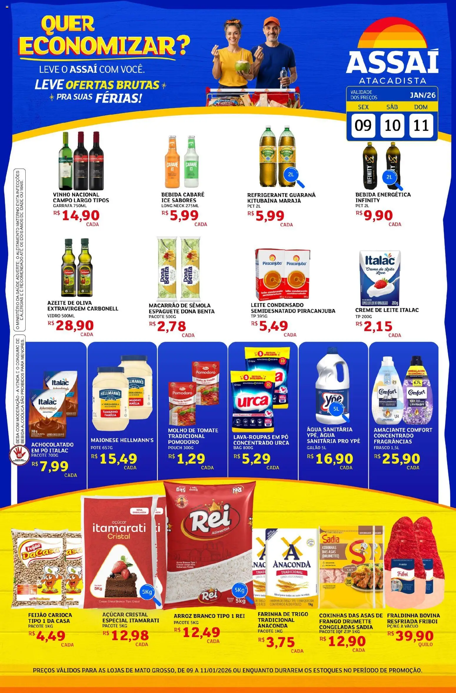 Assaí Atacadista Folheto - válido de 09.01.2026 | Página: 1 | Produtos: Arroz, Creme de leite, Azeite, Amaciante