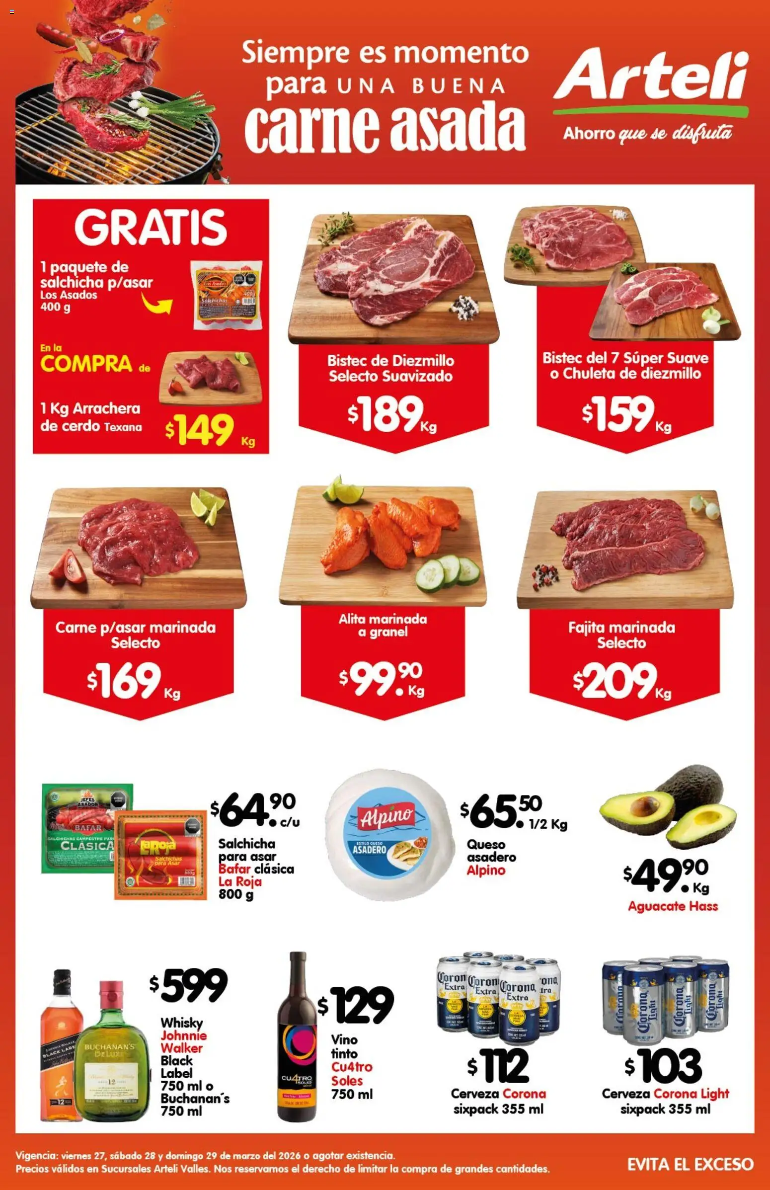 Nuevas ofertas de Arteli válidas en toda la República Mexicana desde el 27.03.2026. ¡Encuentra las mejores ofertas en Arteli folleto Carne Valles! | Página: 1 | Productos: Queso, Cerveza, Cerdo, Vino
