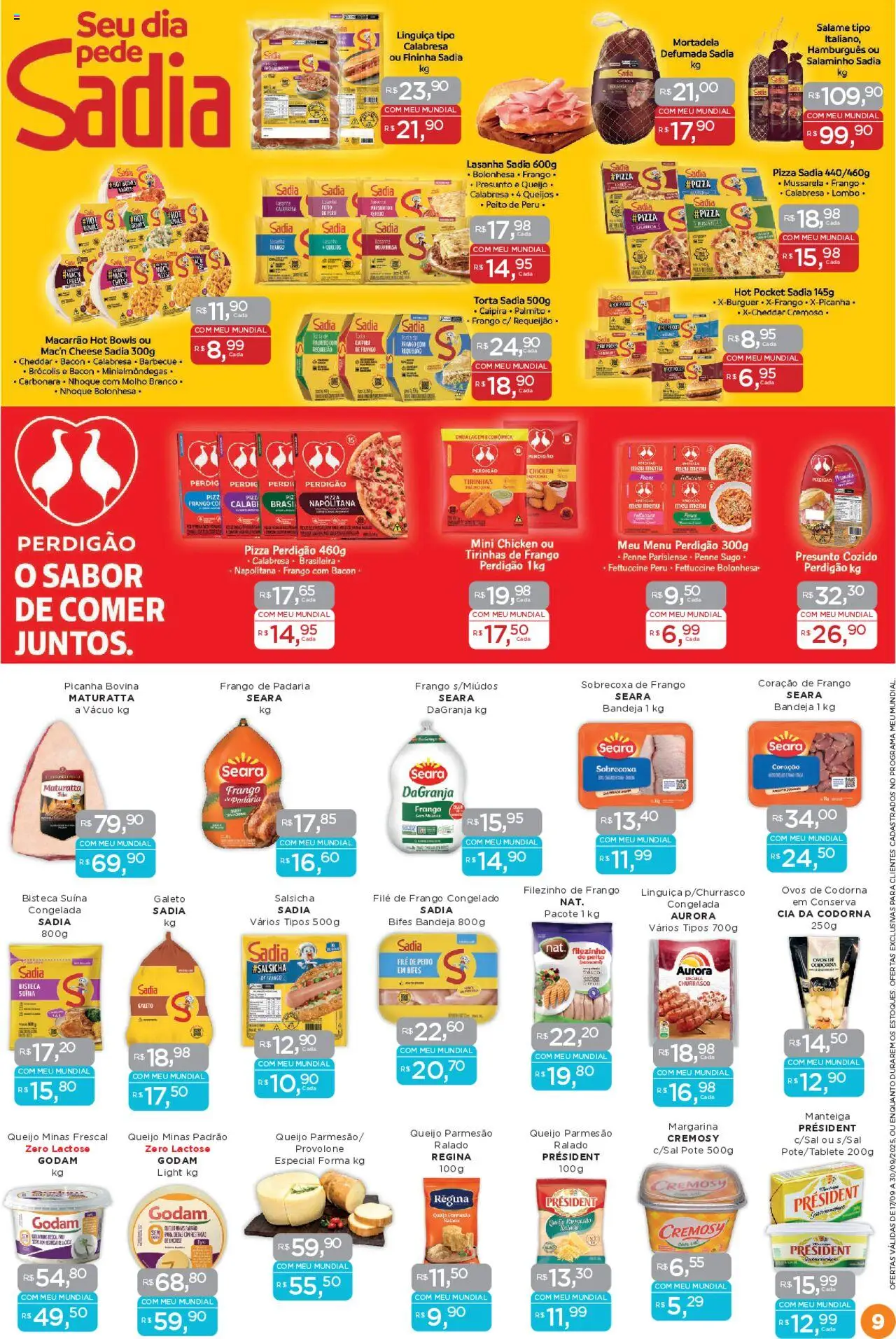 Mundial Folheto - válido de 17.09.2025 | Página: 9 | Produtos: Salsicha, Presunto, Bandeja, Frango