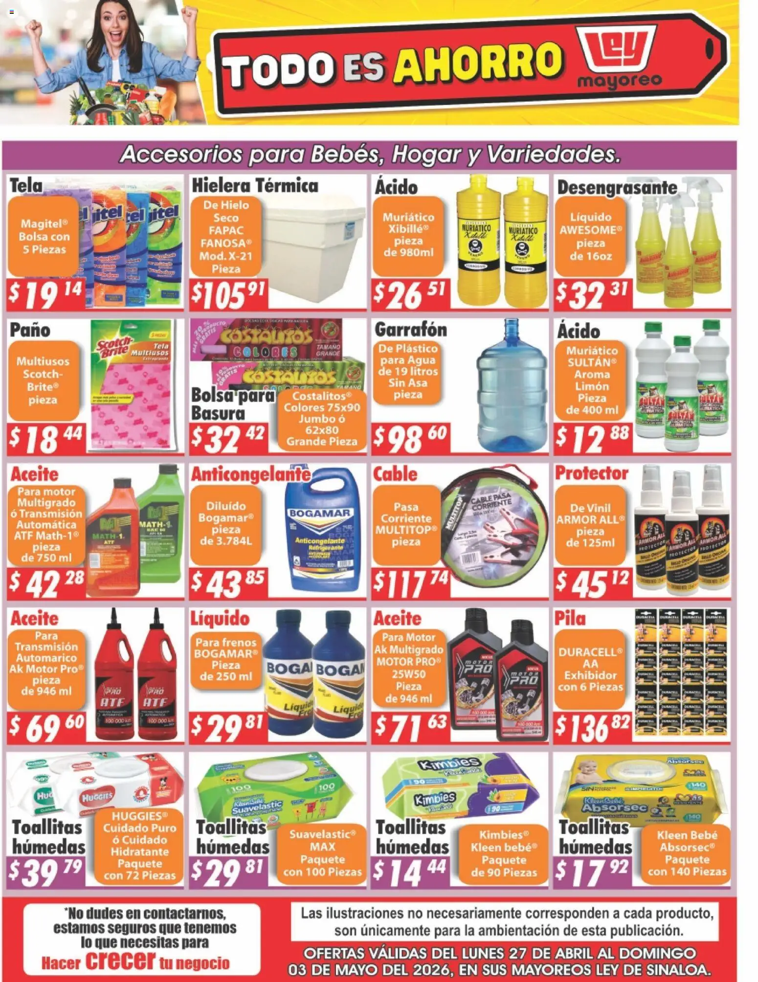 Nuevas ofertas de Casa Ley válidas en toda la República Mexicana desde el 27.04.2026. ¡Encuentra las mejores ofertas en Casa Ley folleto! | Página: 1 | Productos: Bolsa, Limón, Toallitas húmedas, Desengrasante