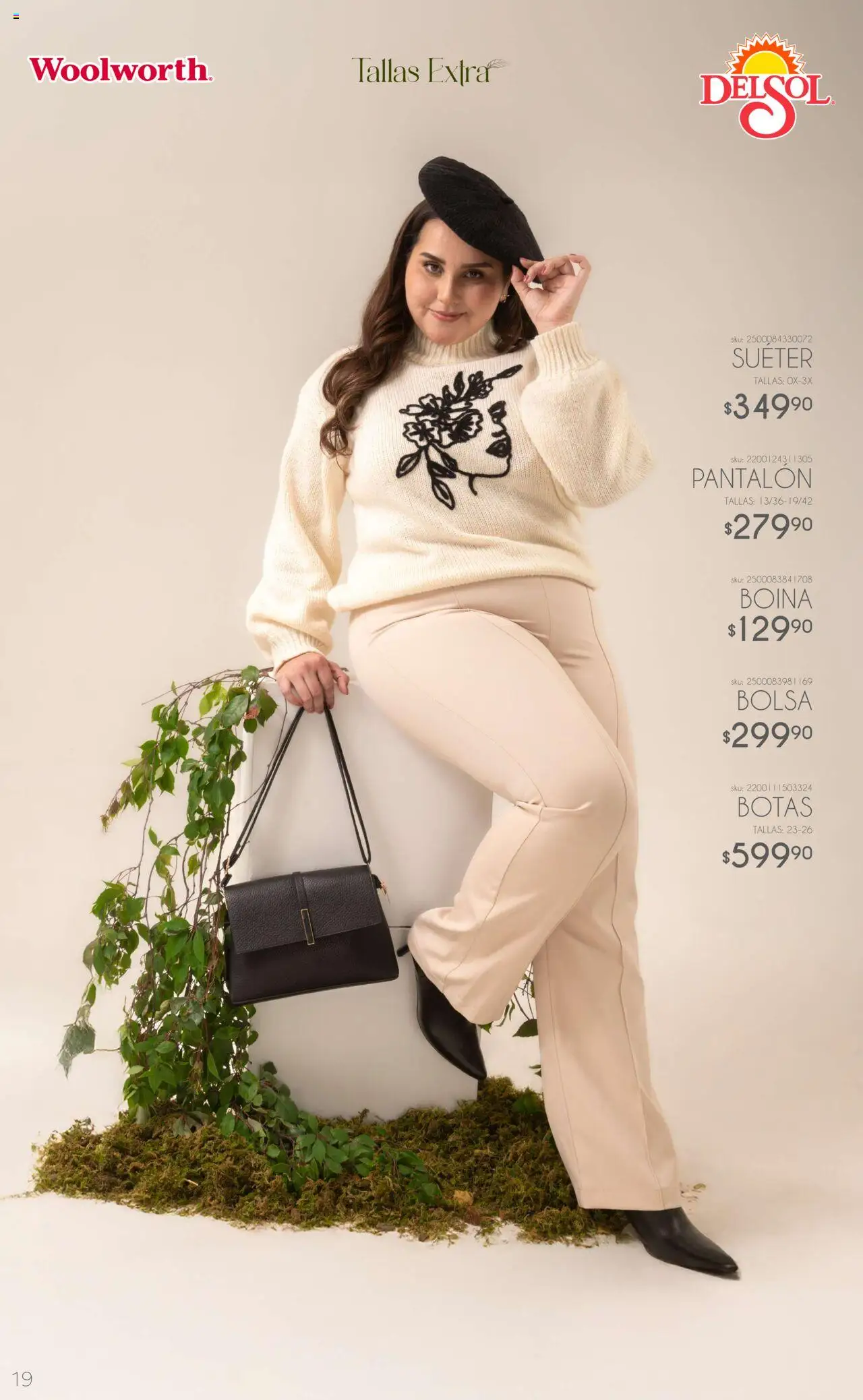 Nuevas ofertas de Del Sol y Woolworth válidas en toda la República Mexicana desde el 06.10.2025. ¡Encuentra las mejores ofertas en Del Sol y Woolworth - Catálogo Luce El Otoño! | Página: 19 | Productos: Suéter, Botas, Bolsa, Boina
