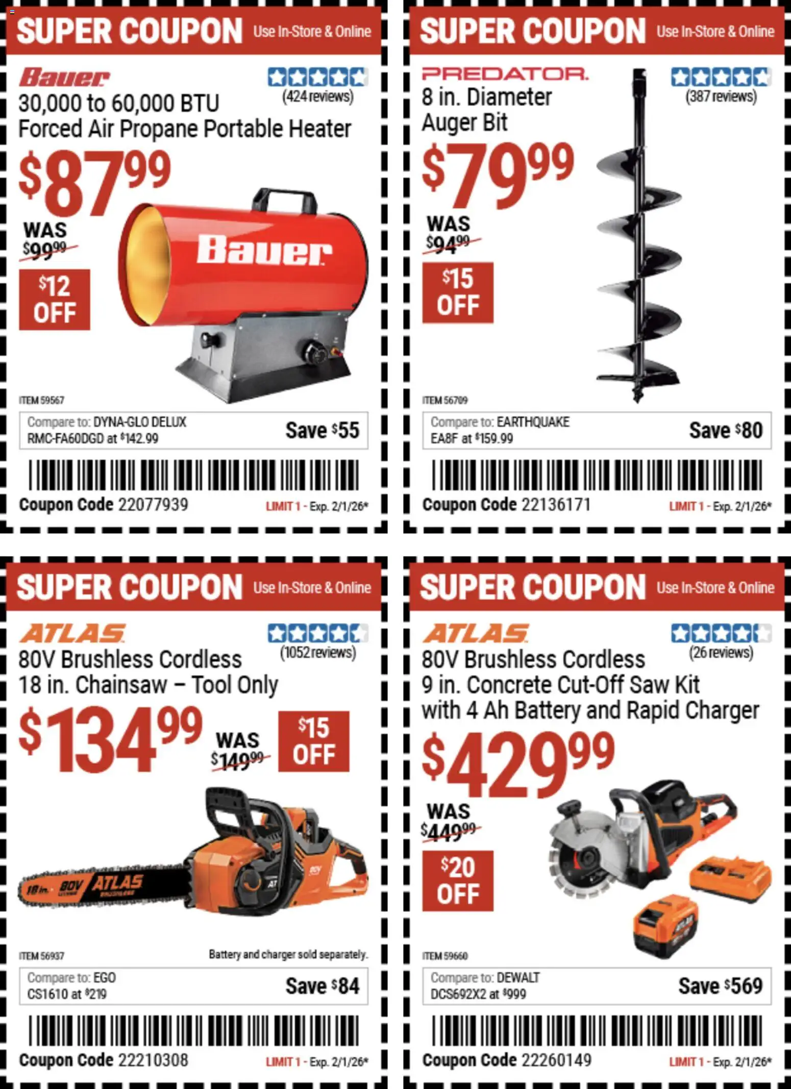 Harbor Freight Weekly Ad - valid from 20.01.2026 | Page: 17 | Products: Saw, Battery, Chainsaw, Charger