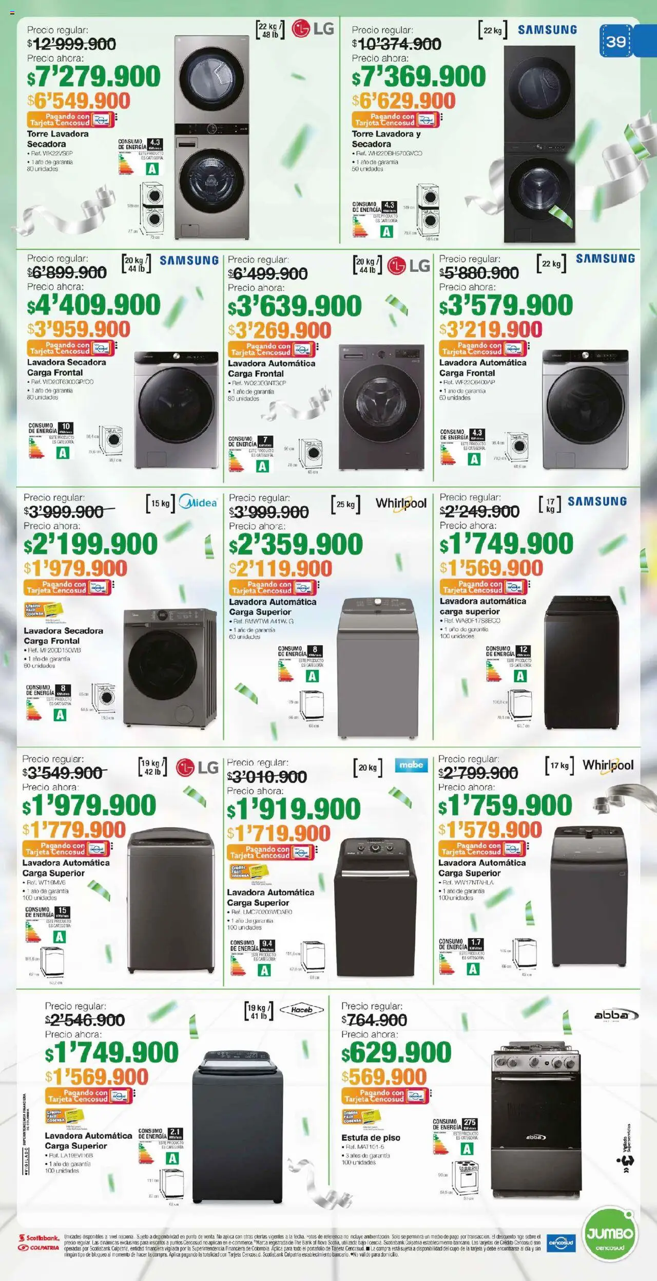 Jumbo revista - valida desde el 25.09.2025 | Página: 39 | Productos: Estufa, Lavadora, Secadora, Sobre