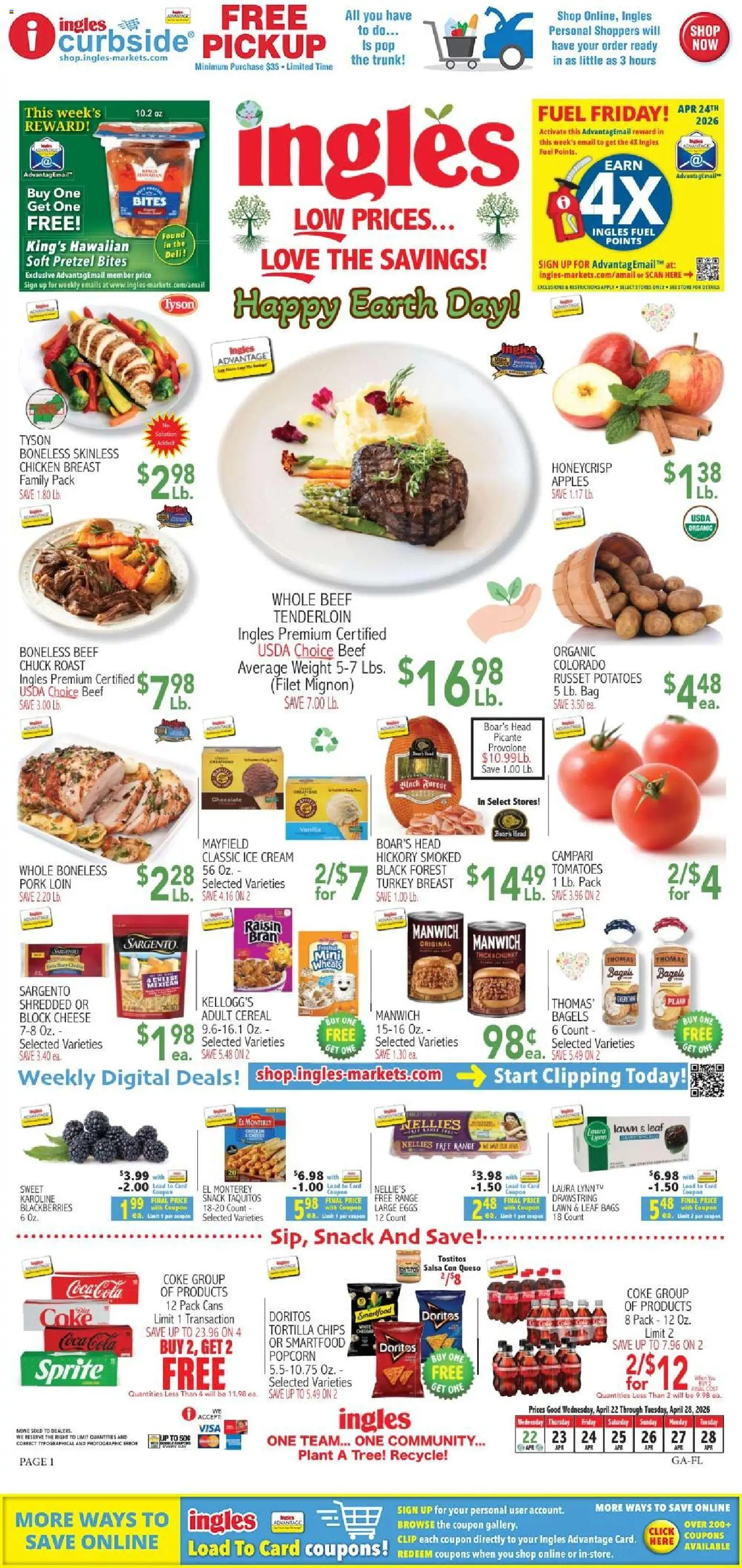 Ingles Weekly Ad - valid from 22.04.2026 | Page: 1 | Products: Cheese, Cream, Potatoes, Weight