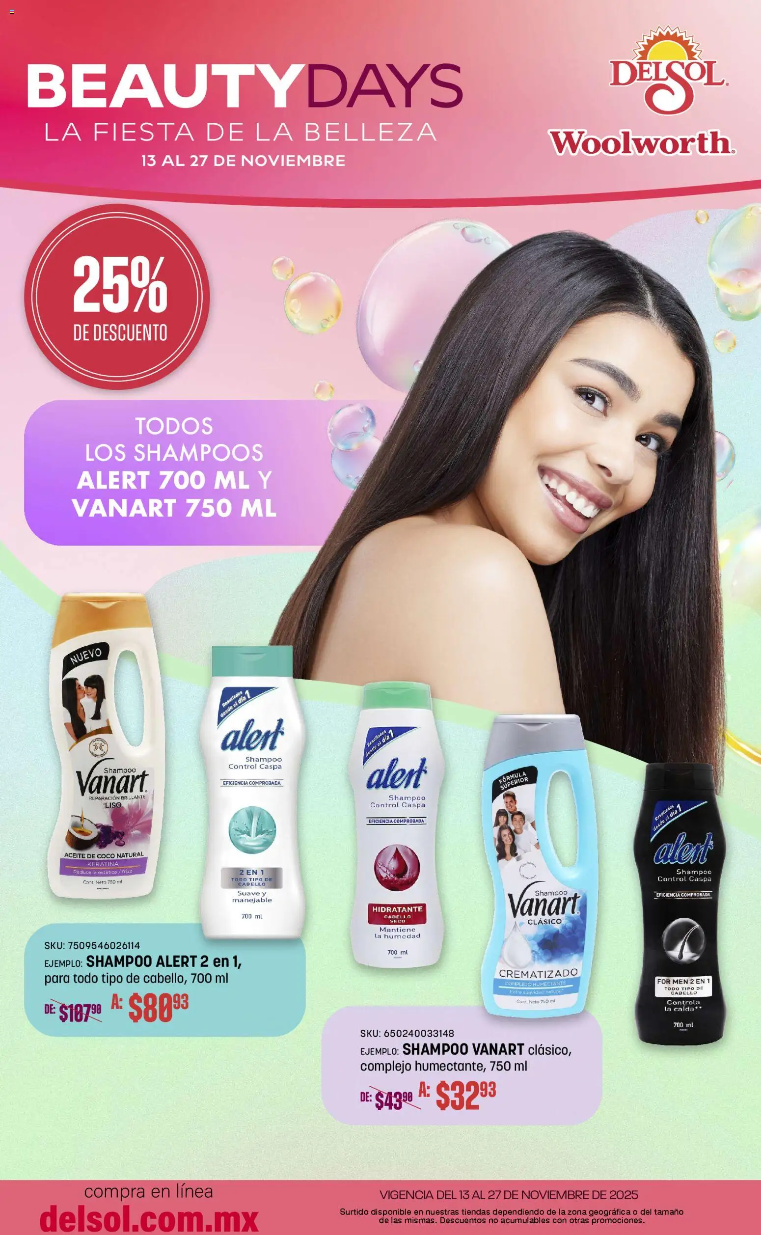 Nuevas ofertas de Del Sol y Woolworth válidas en toda la República Mexicana desde el 13.11.2025. ¡Encuentra las mejores ofertas en Del Sol y Woolworth catálogo Beauty Days! | Página: 3 | Productos: Aceite
