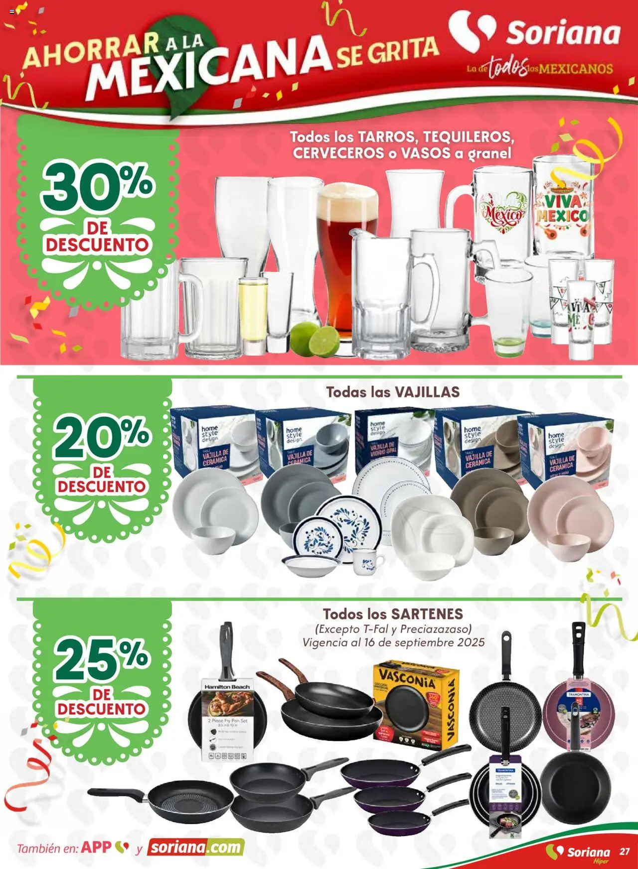 Nuevas ofertas de Soriana válidas en toda la República Mexicana desde el 10.09.2025. ¡Encuentra las mejores ofertas en Soriana - Ahorrar a la mexicana se grita Soriana Híper Nacional! | Página: 27 | Productos: Pan, Vasos
