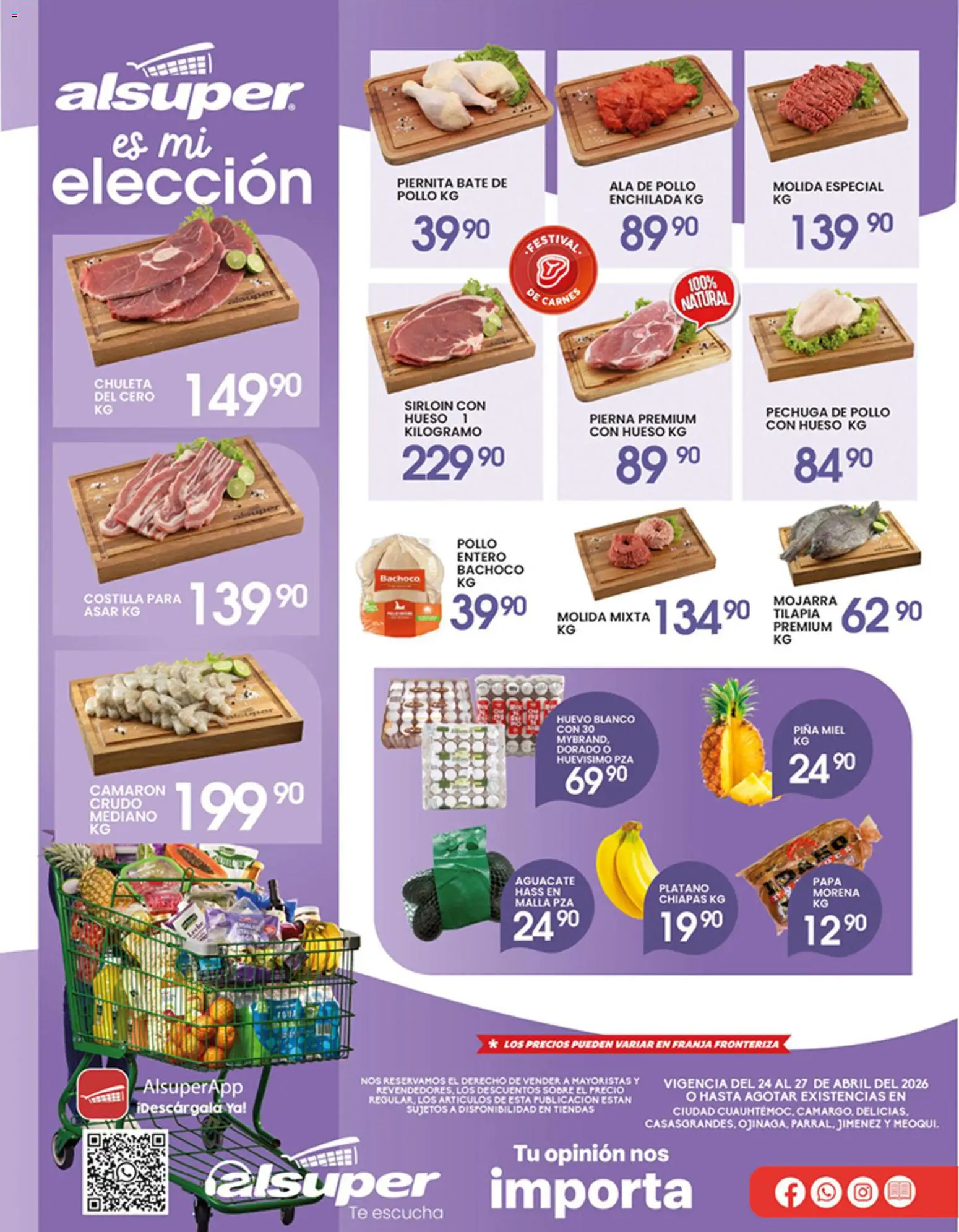 Nuevas ofertas de Alsuper válidas en toda la República Mexicana desde el 24.04.2026. ¡Encuentra las mejores ofertas en Alsuper folleto! | Página: 1 | Productos: Papa, Aguacate, Piña, Malla
