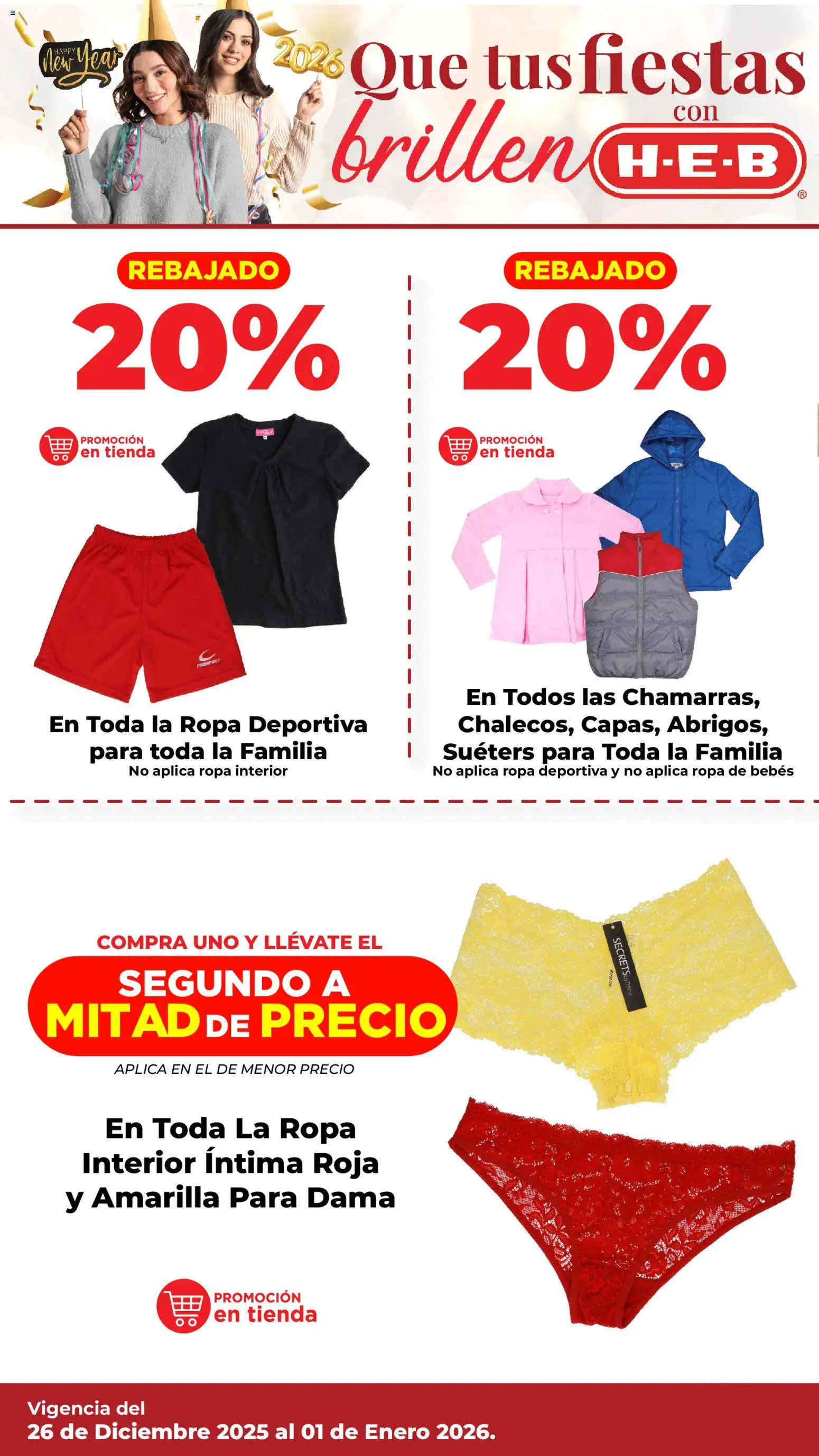 Nuevas ofertas de H-E-B válidas en toda la República Mexicana desde el 26.12.2025. ¡Encuentra las mejores ofertas en H-E-B folleto! | Página: 10 | Productos: Ropa, Ropa interior