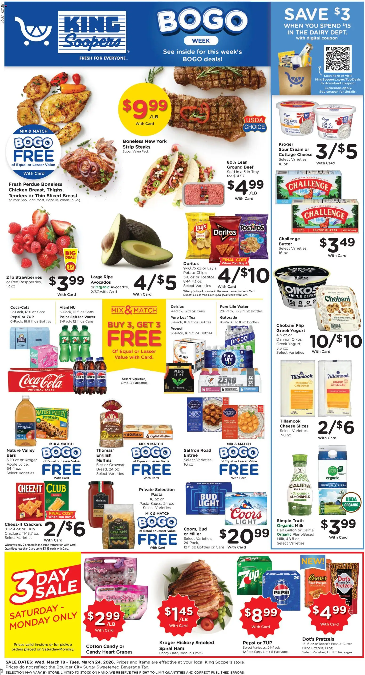 King Soopers Weekly Ad - valid from 18.03.2026 | Page: 1 | Products: Butter, Tea, Pasta, Sugar