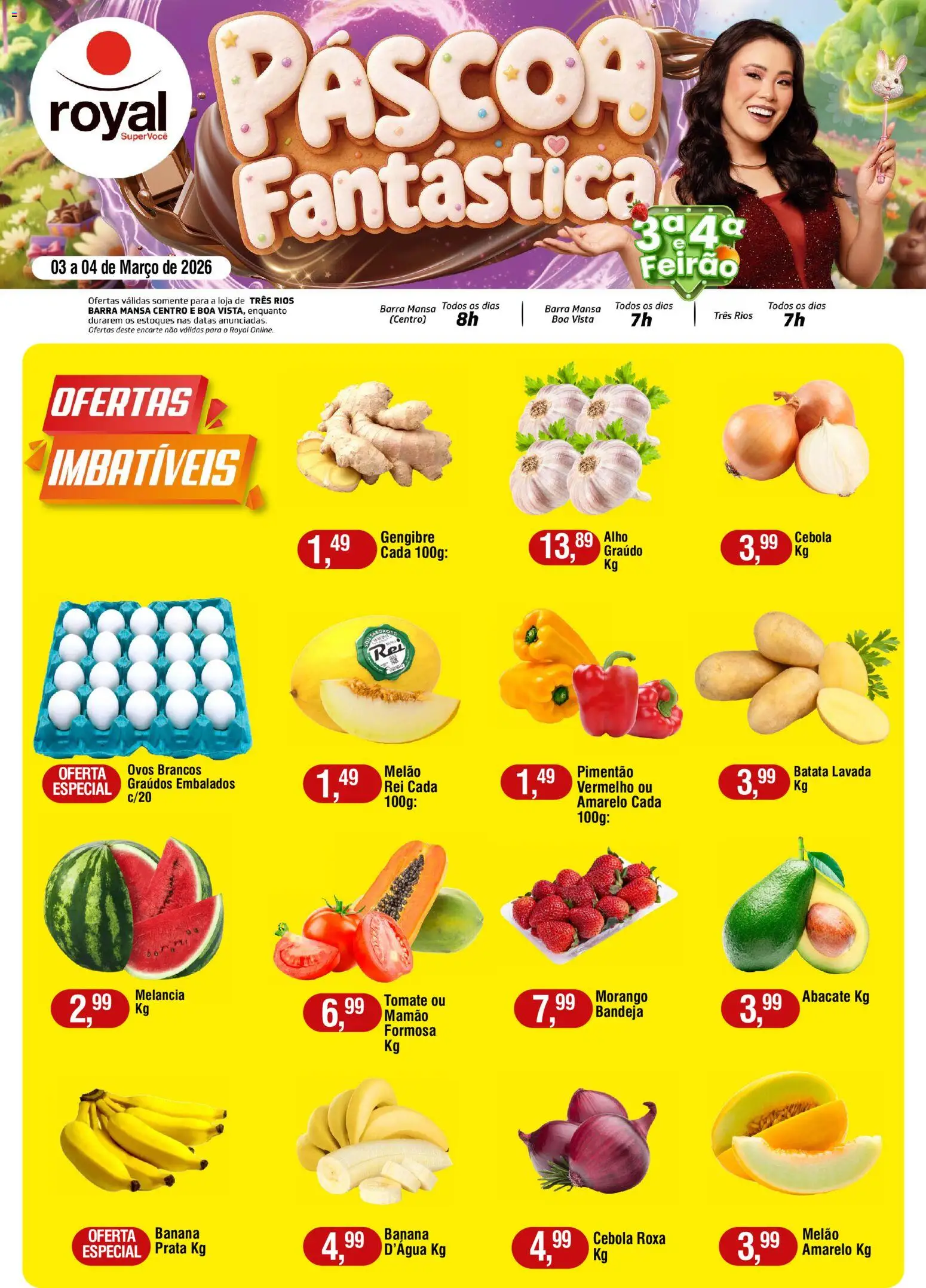 Royal Supermercados Folheto - válido de 03.03.2026 | Página: 1 | Produtos: Melão, Cebola, Pimentão, Ovos