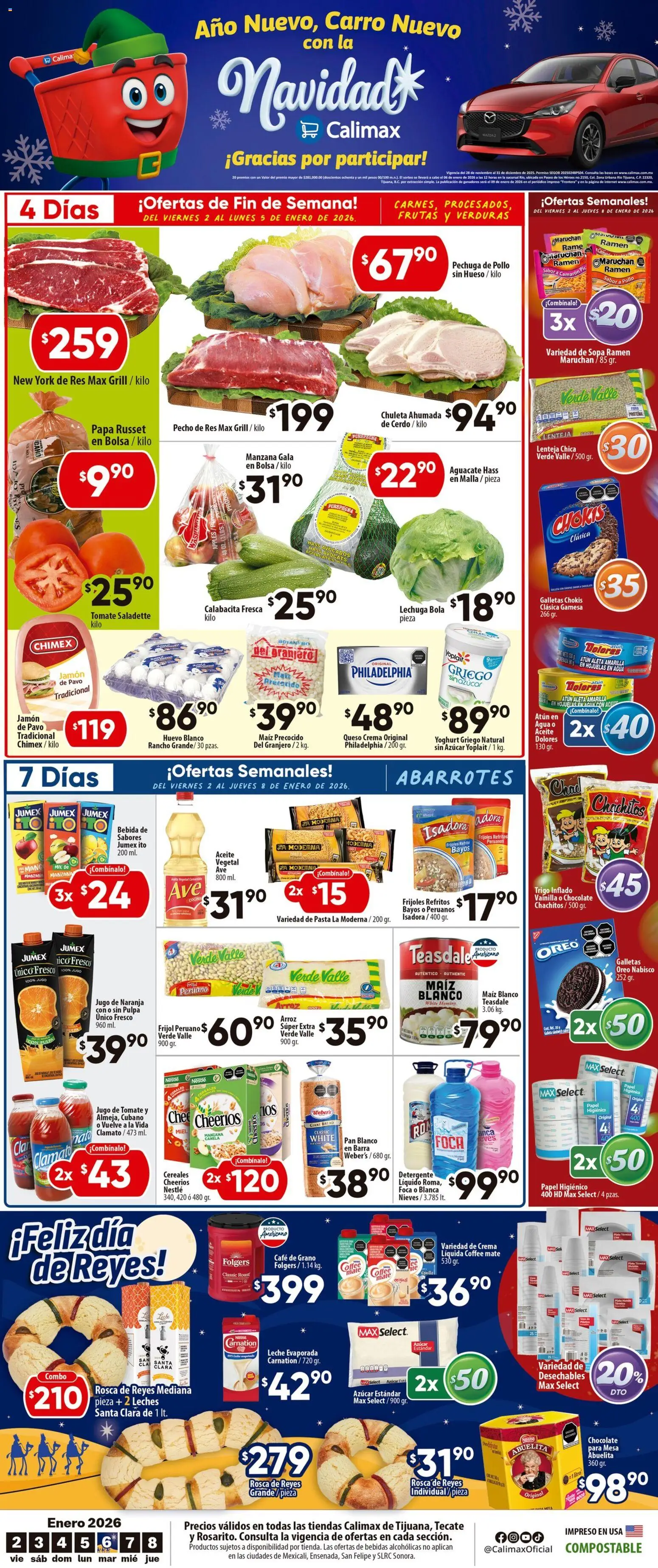 Nuevas ofertas de Calimax válidas en toda la República Mexicana desde el 02.01.2026. ¡Encuentra las mejores ofertas en Calimax folleto! | Página: 1 | Productos: Tomate, Lechuga, Res, Papel higiénico