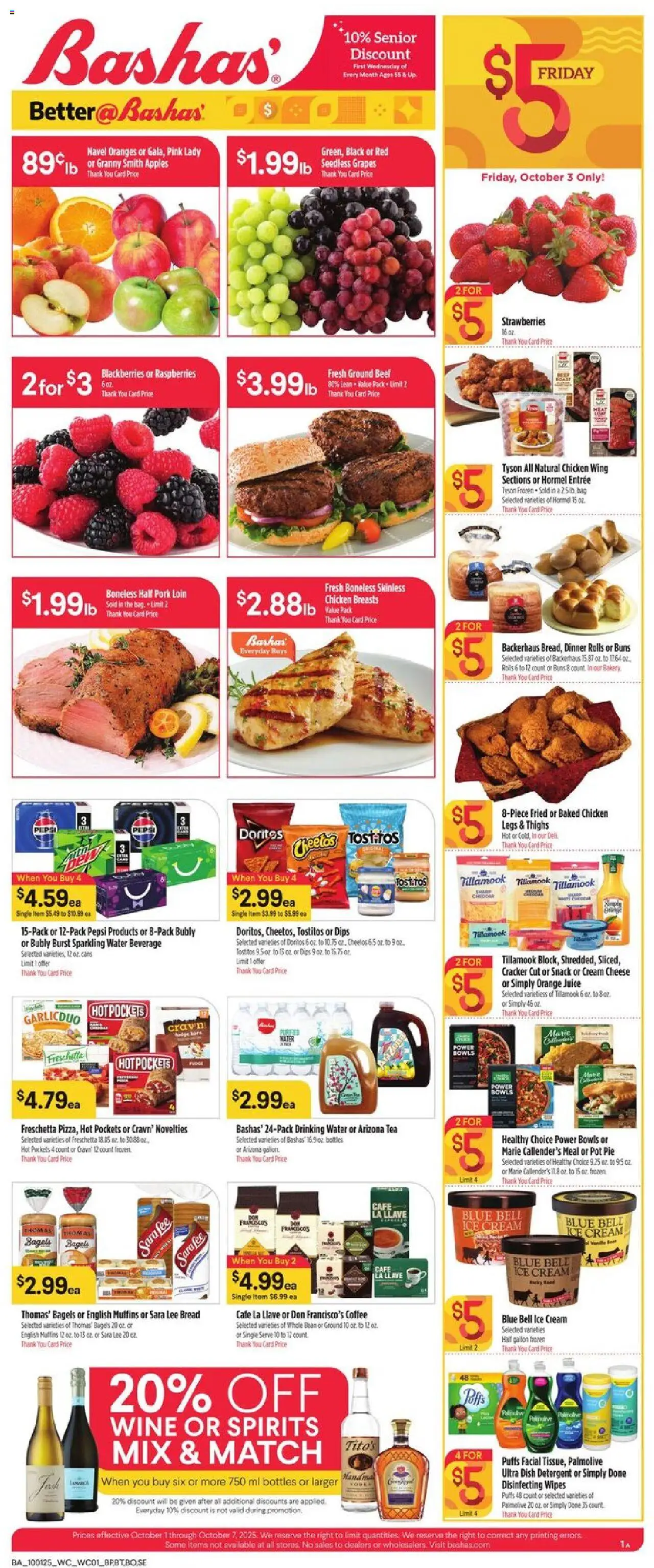 Basha's Weekly Ad - valid from 01.10.2025 | Page: 1 | Products: Coffee, Beef, Vodka, Grapes